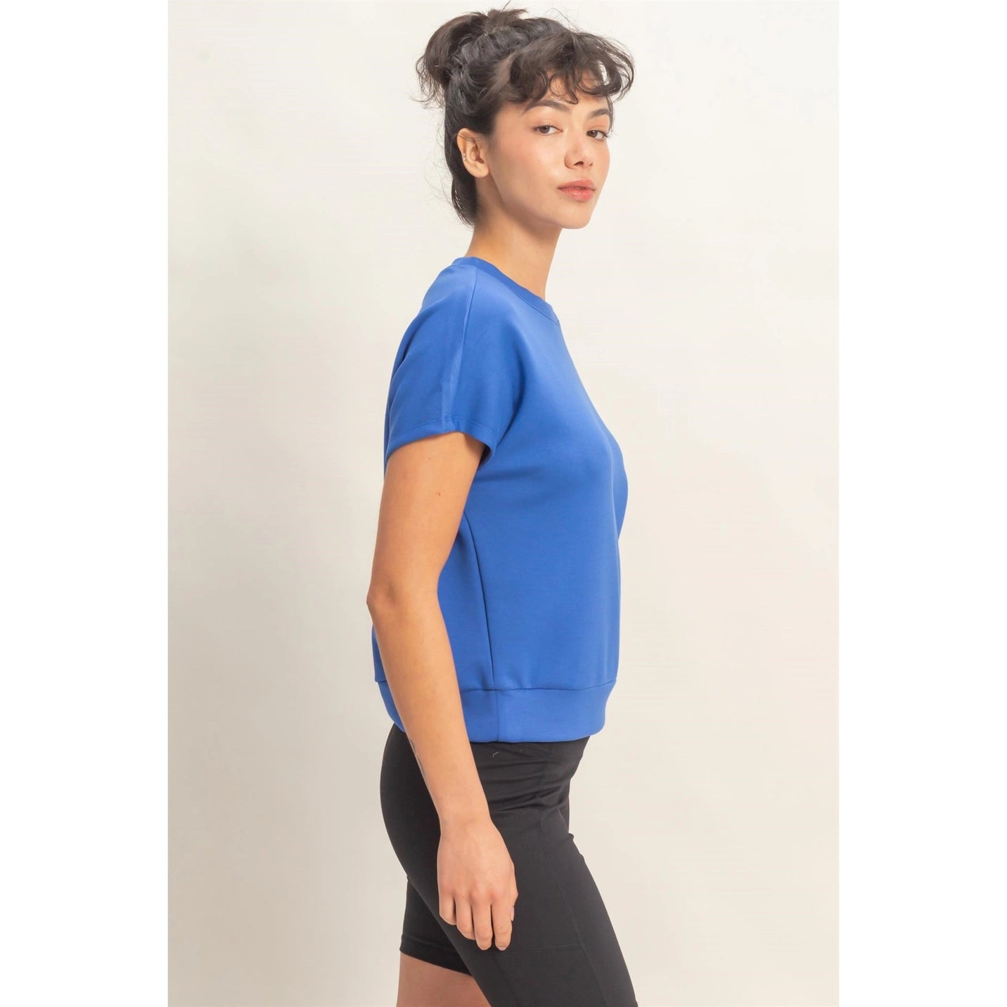 Crew Neck Short Dolman Sleeve Top