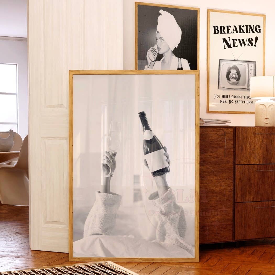 Champagne Problems Bedroom Monotone Wall Art Prints