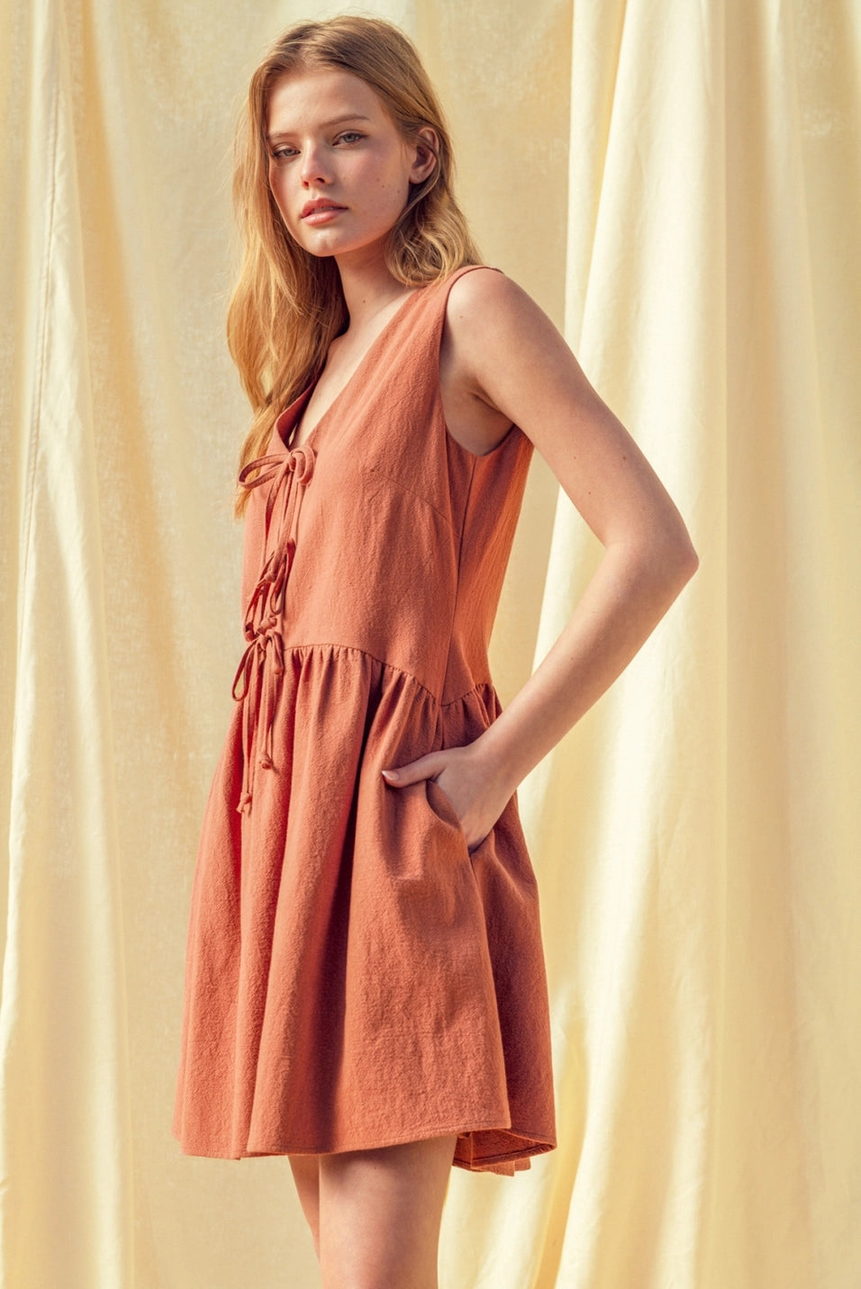 Tie Front Sleeveless Dress