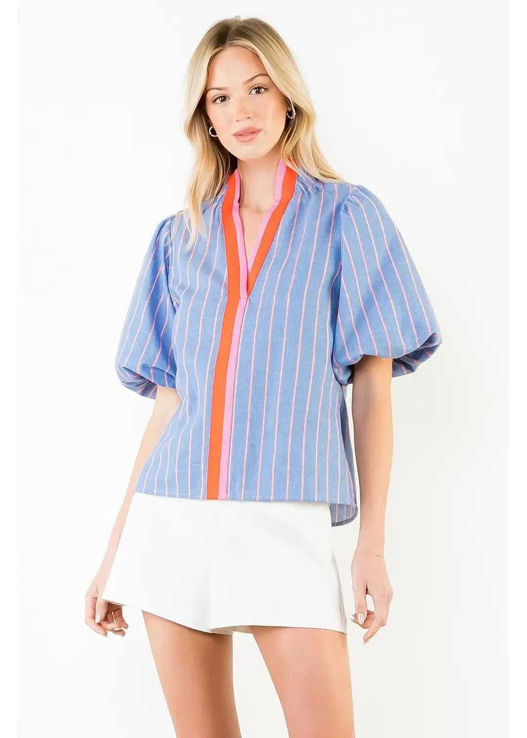 Striped Bubble Sleeve Top