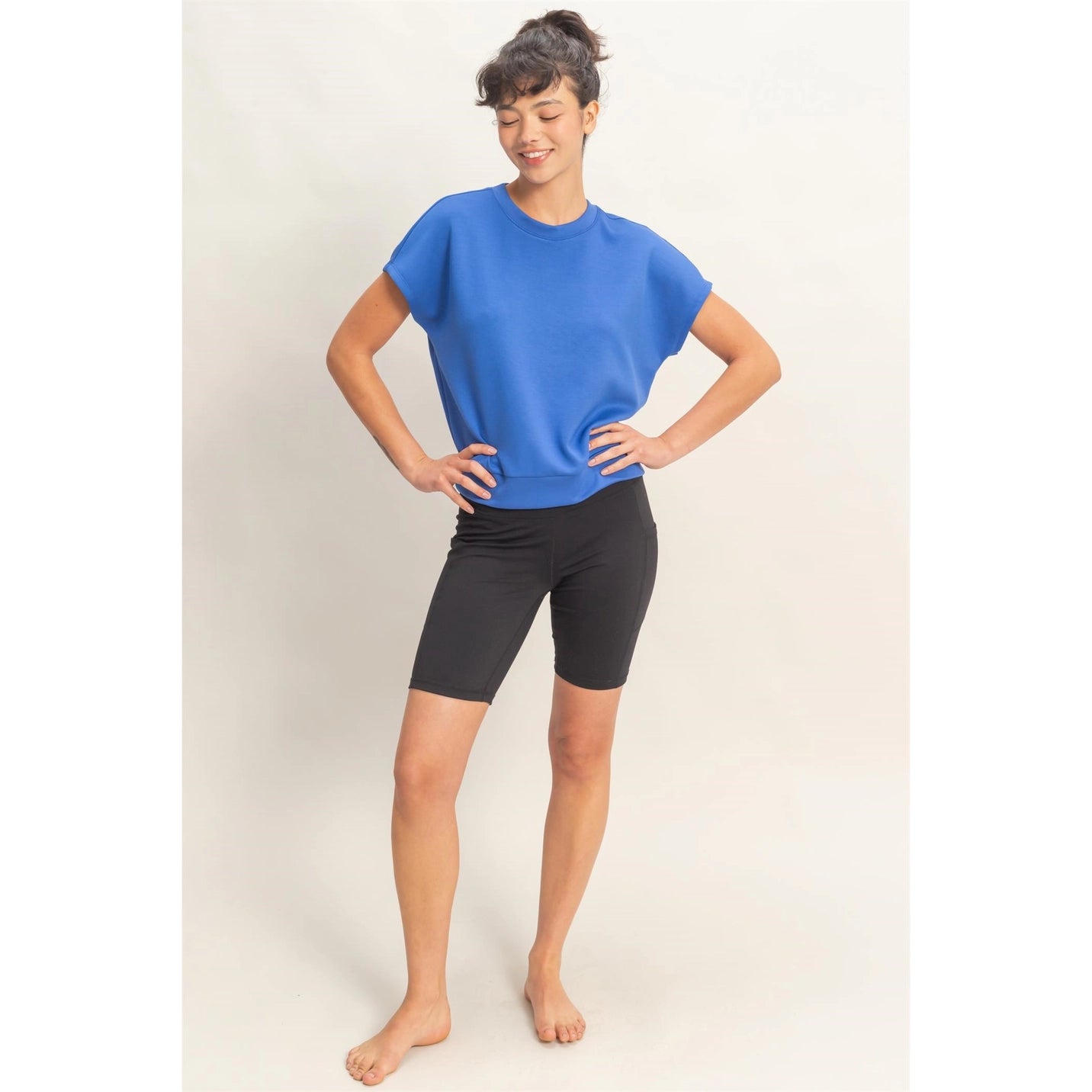 Crew Neck Short Dolman Sleeve Top