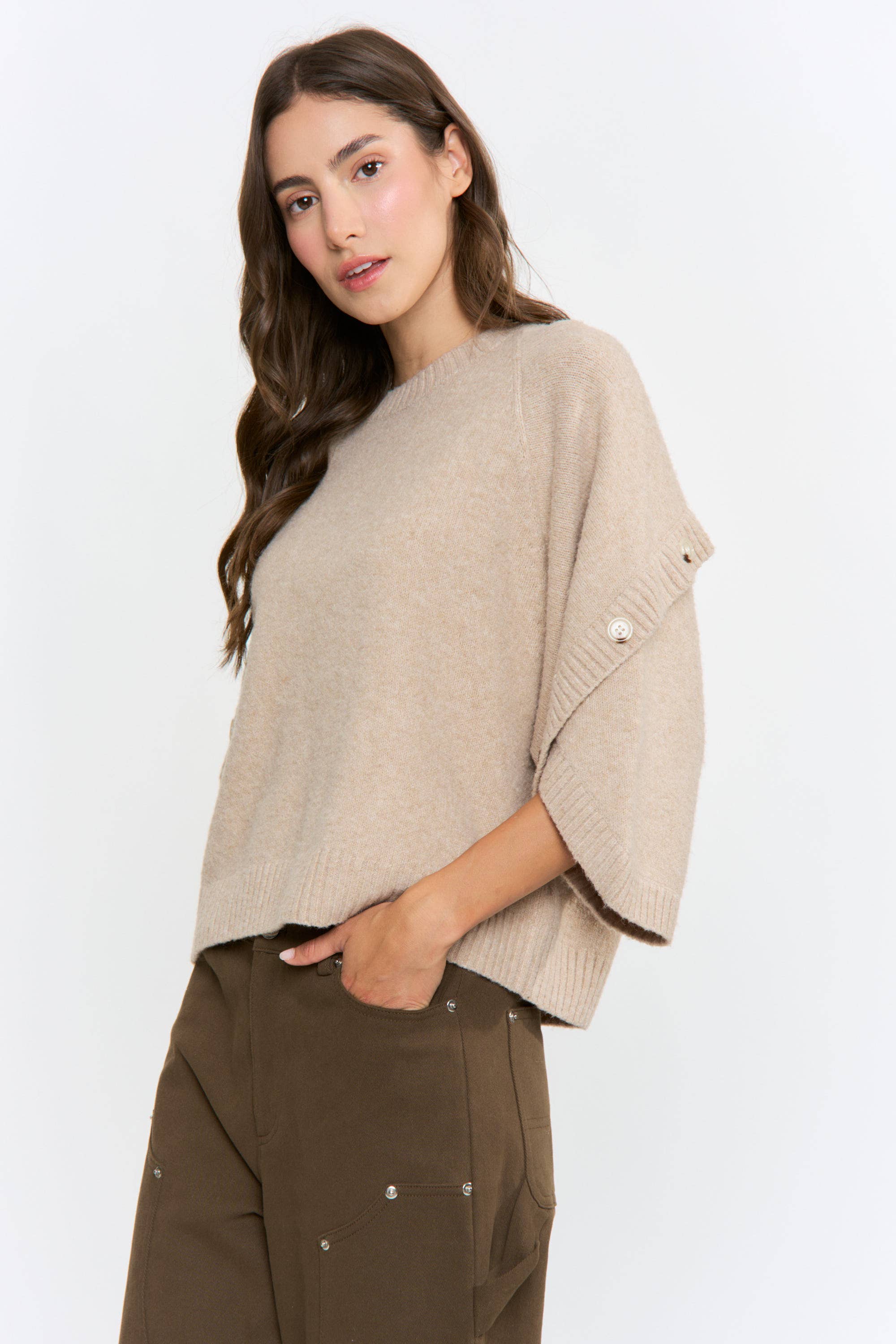 CJW27001 BUTTON SLEEVE KNIT PULLOVER