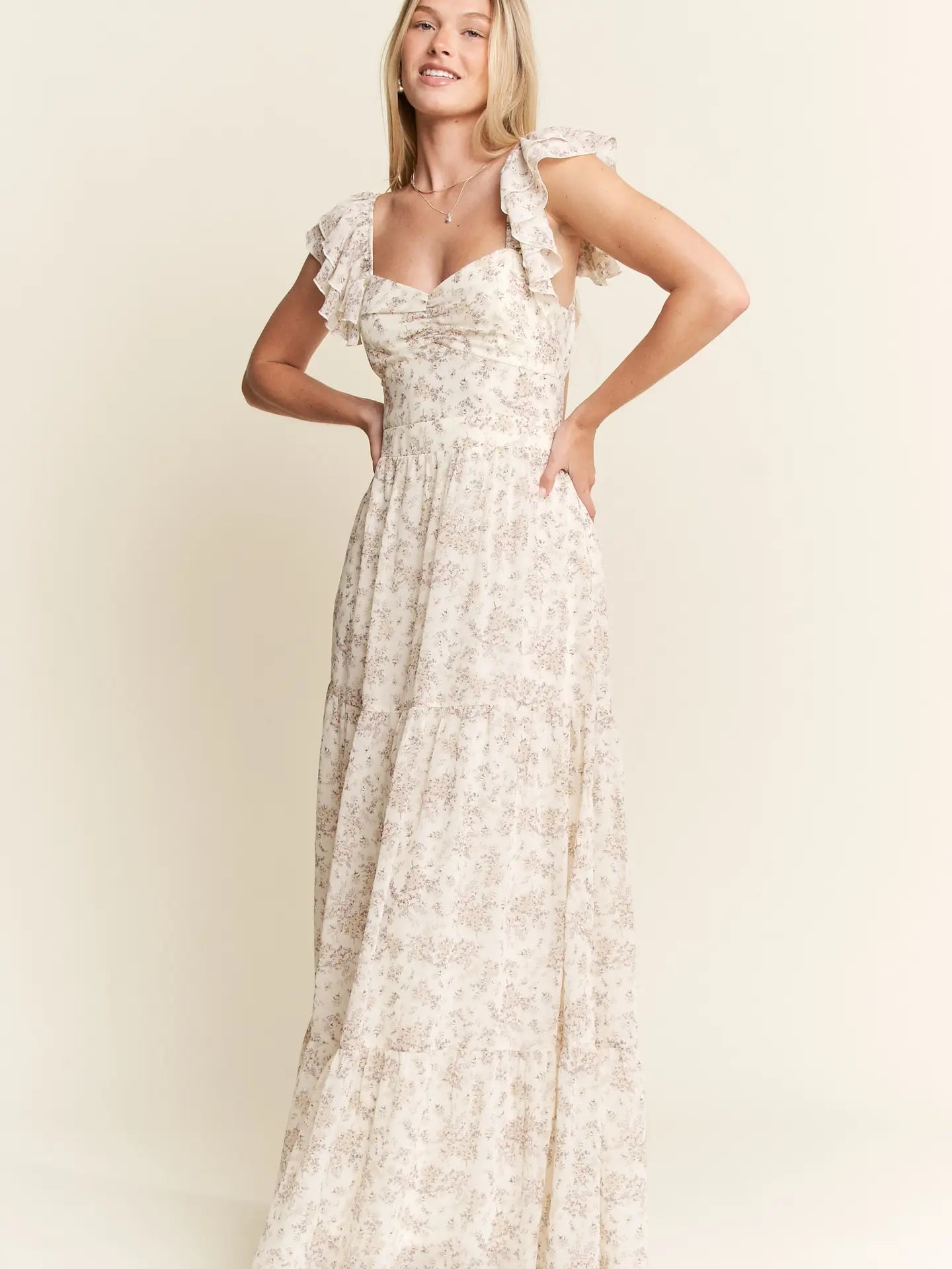 Tie Back Ruffle Sleeve Maxi Dress