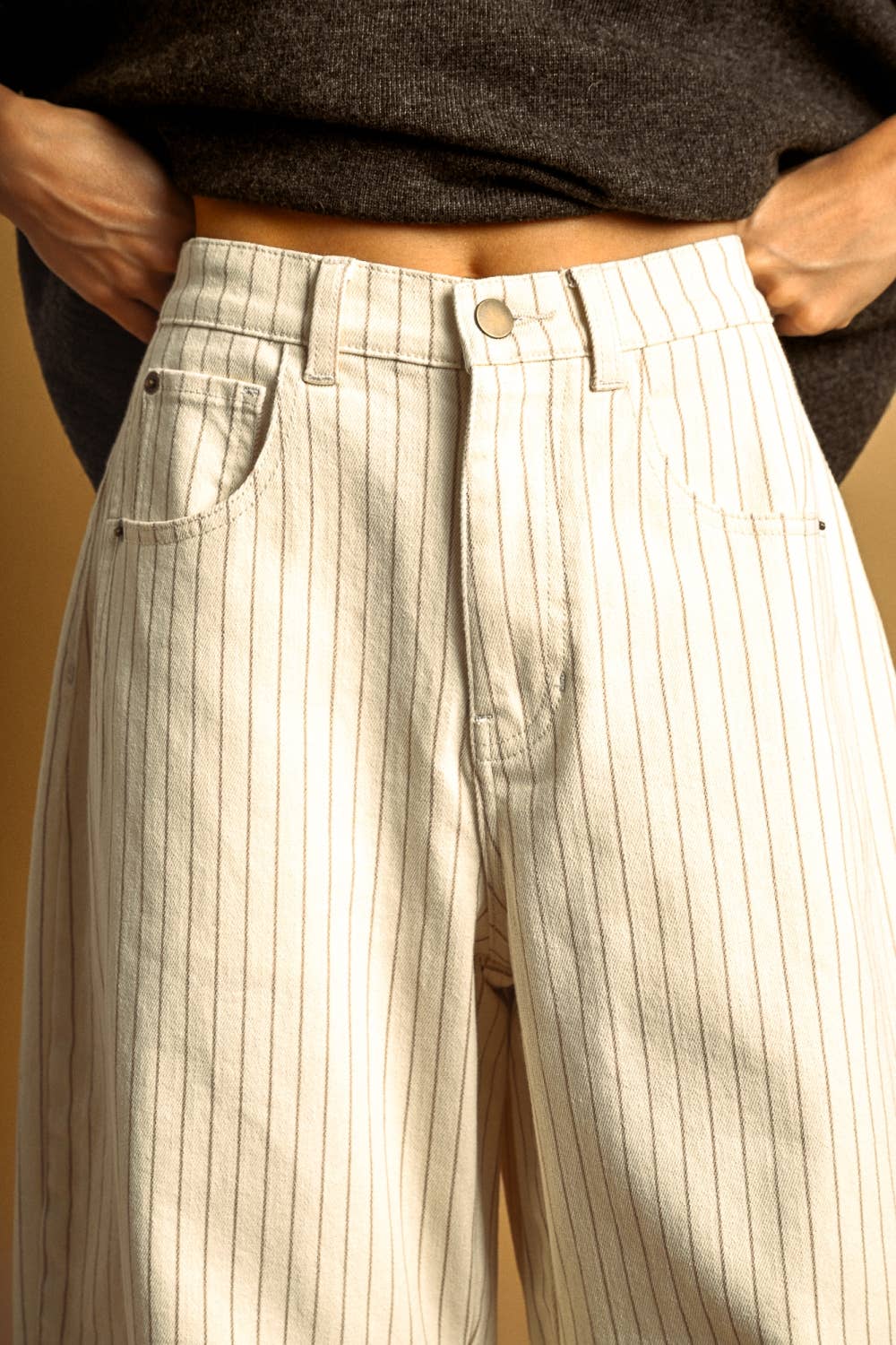 P6184   PINSTRIPED PATTERN BARREL PANTS