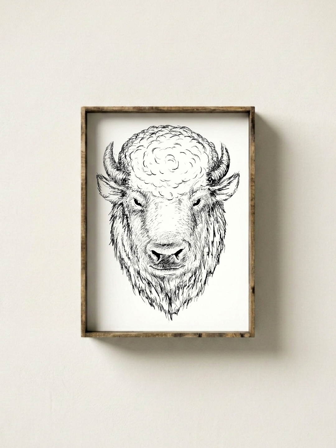 Bison Line Art Framed Print – Western Buffalo Wall Art