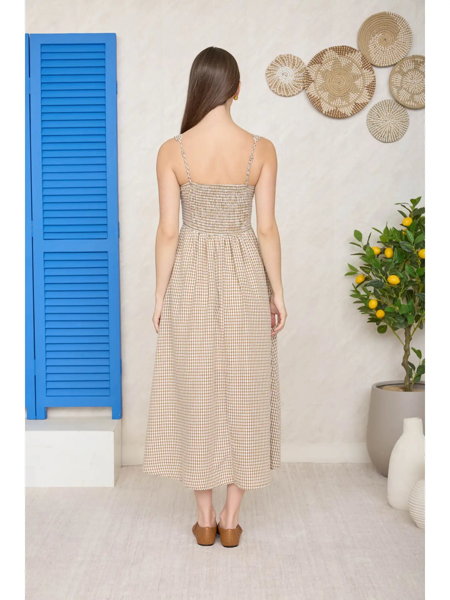 Plaid Sleeveless Corset Midi Dress