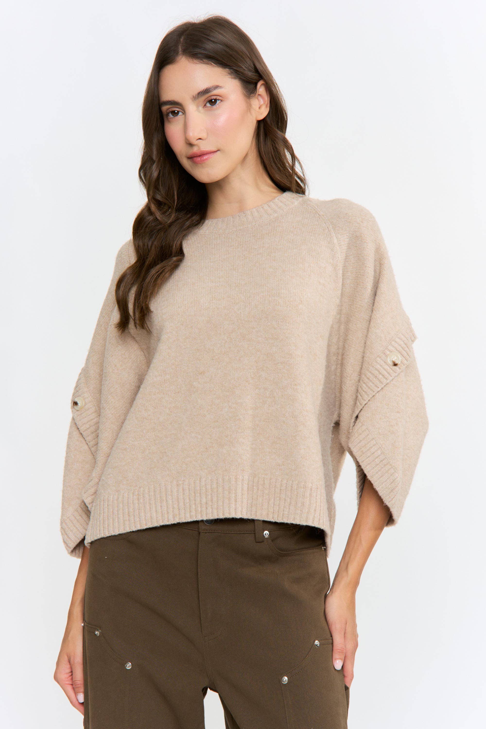 CJW27001 BUTTON SLEEVE KNIT PULLOVER