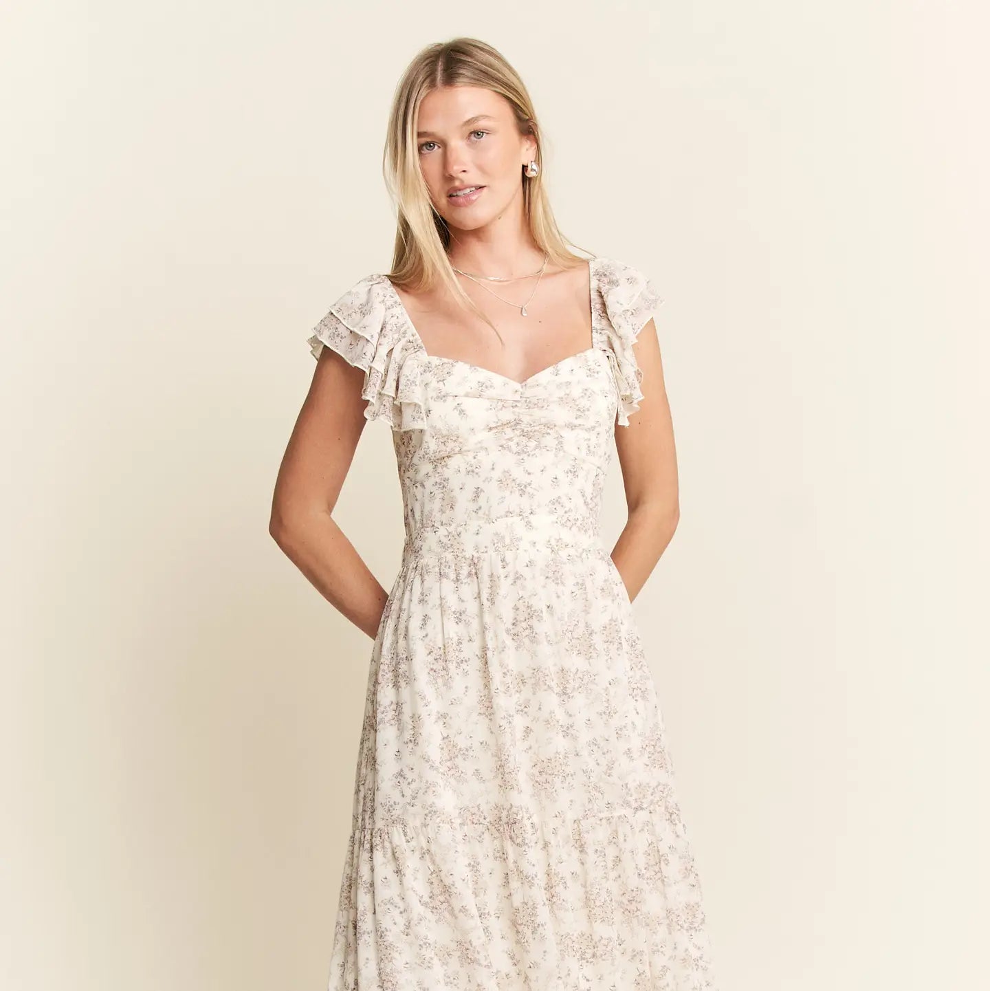 Tie Back Ruffle Sleeve Maxi Dress