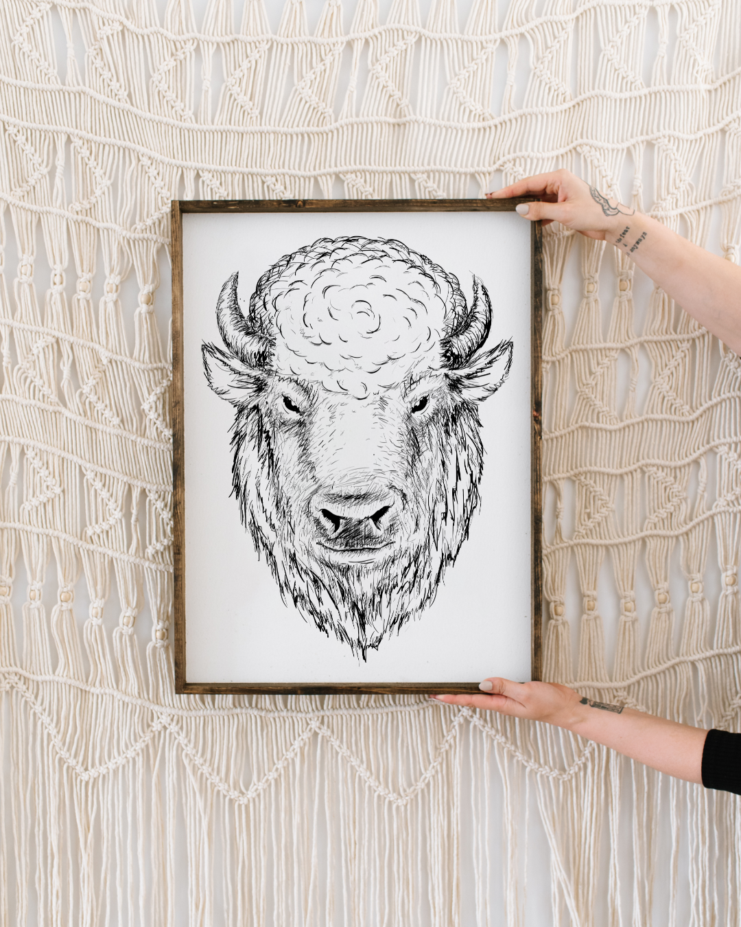 Bison Line Art Framed Print – Western Buffalo Wall Art