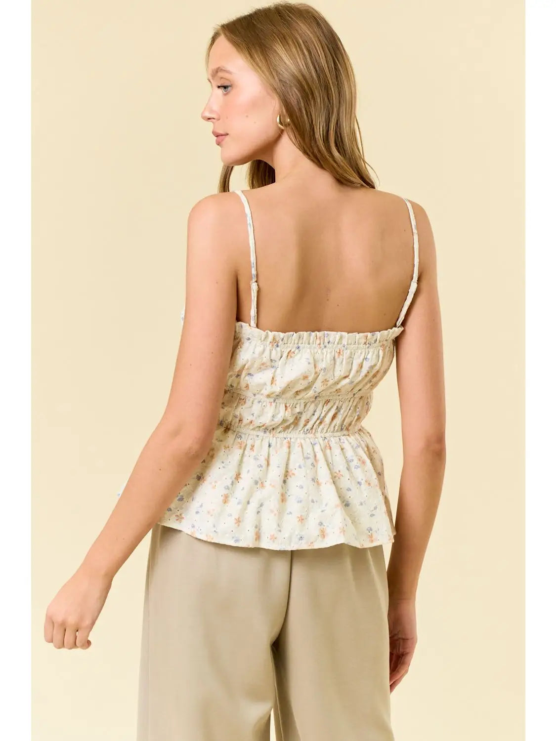 Floral Eyelet Ruffle Tank