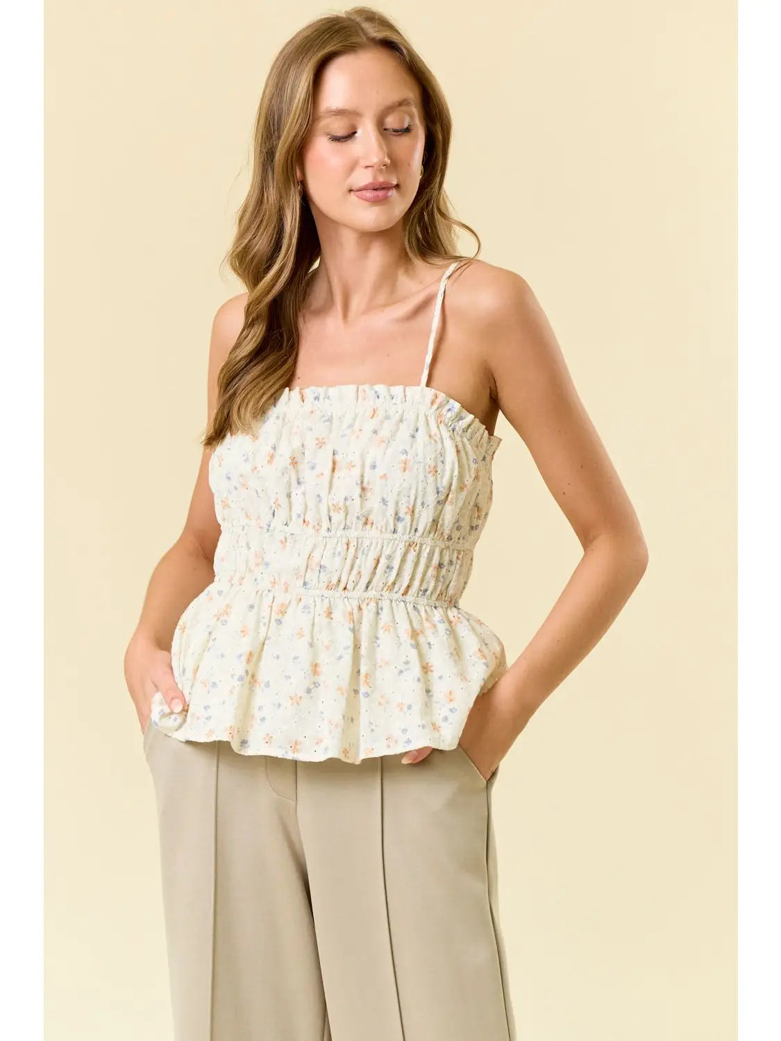 Floral Eyelet Ruffle Tank