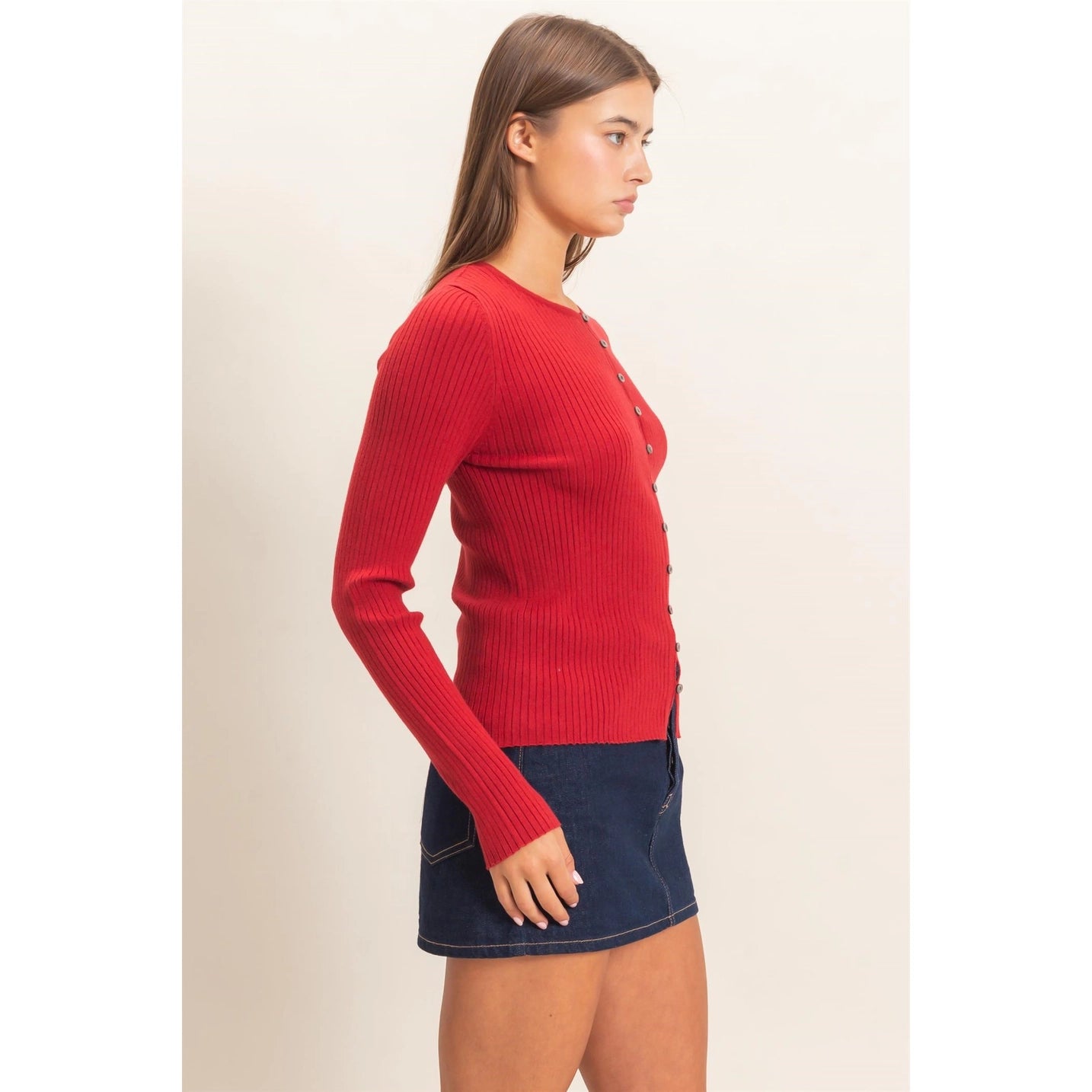 Ribbed Button Front Cardigan