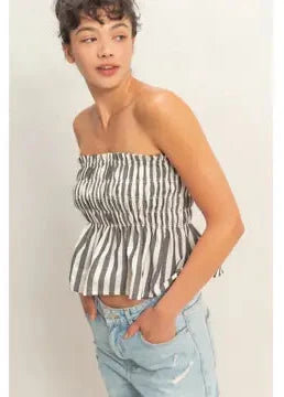 Striped Strapless Smocked Bandeau