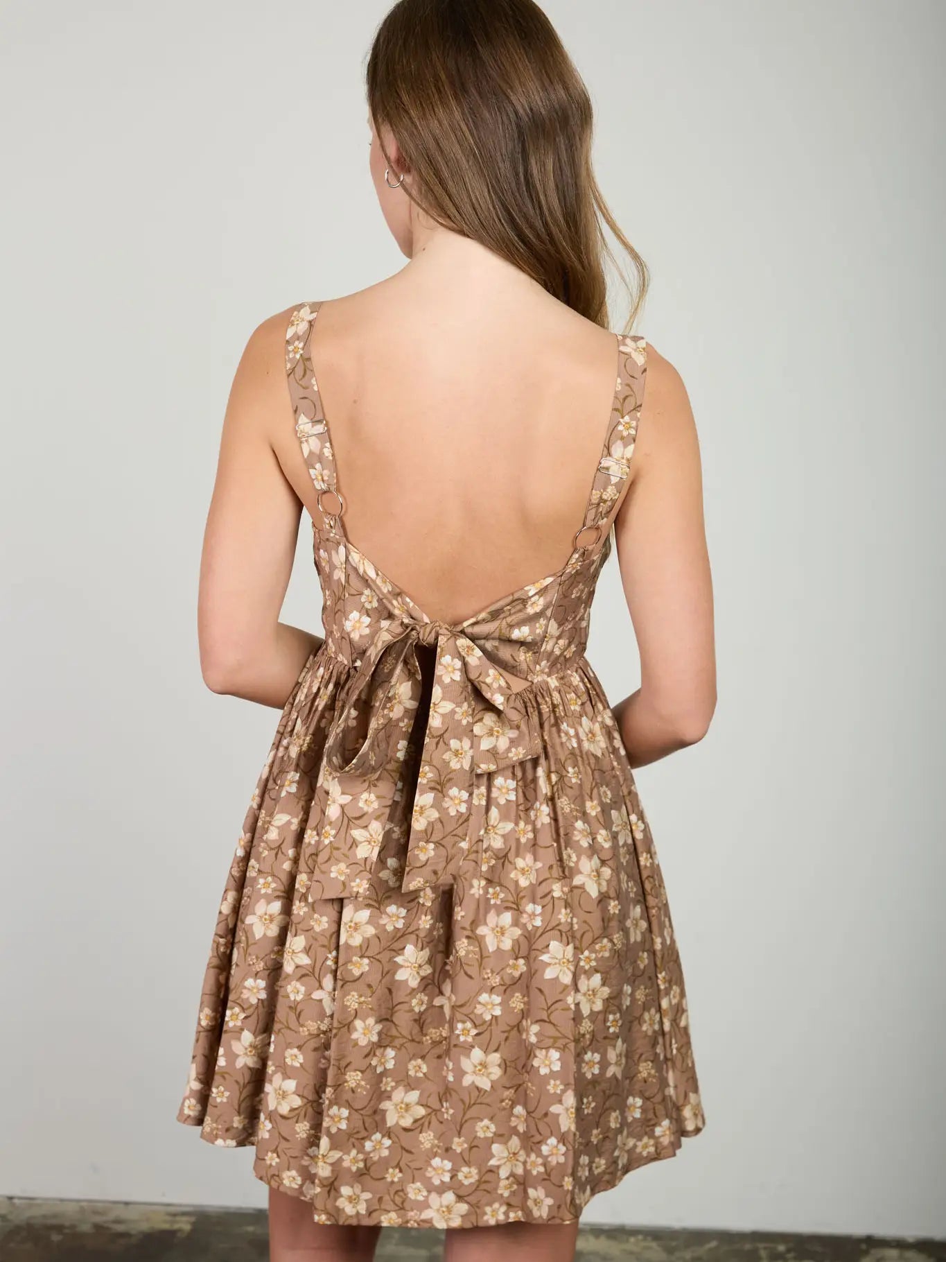 Floral Gathered Tie Back Mini Dress