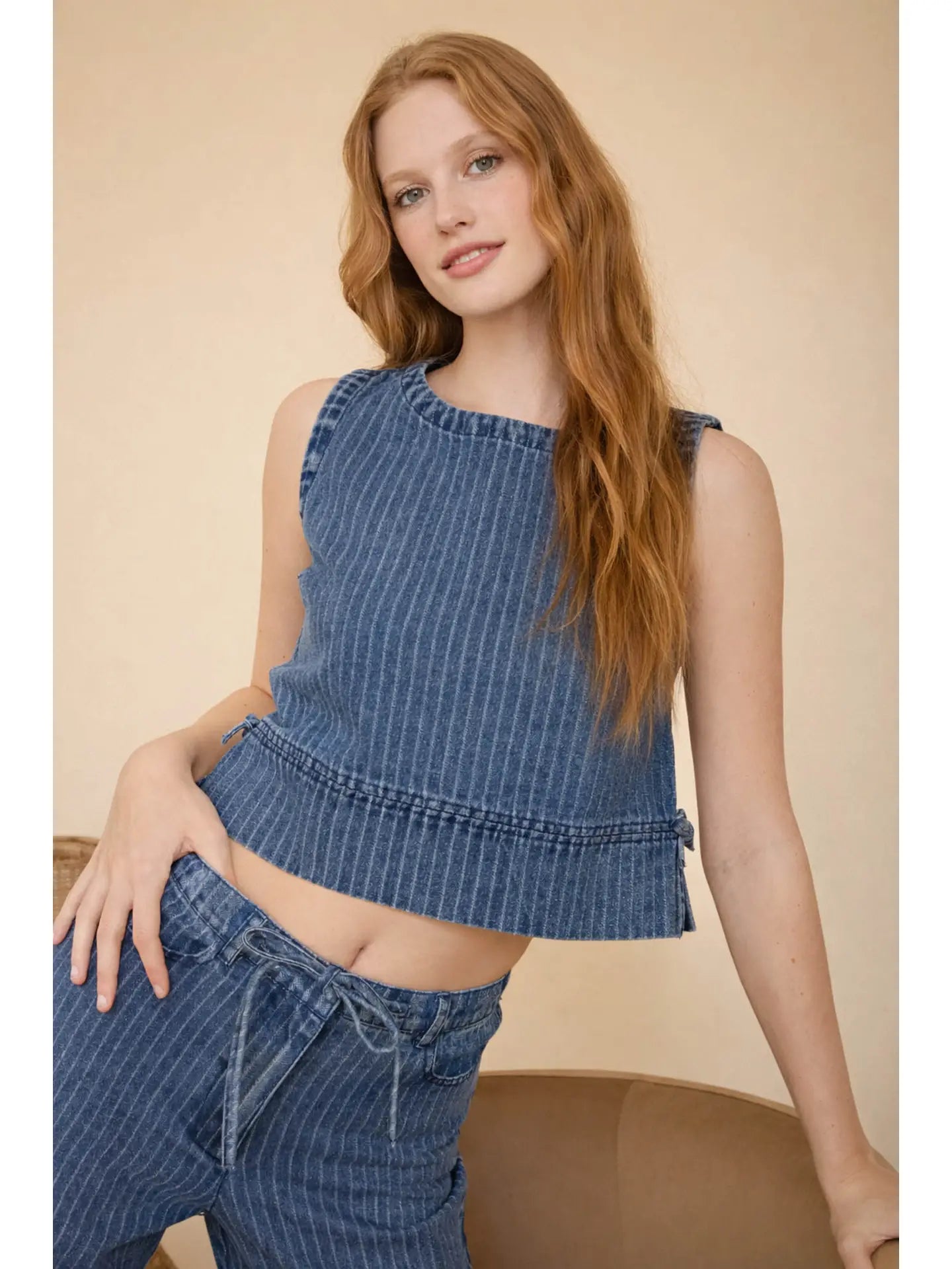 Stripe Washed Denim Top