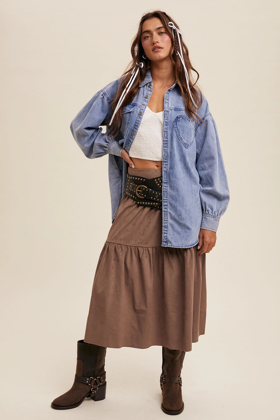 Heart Pocket Oversized Denim Jacket