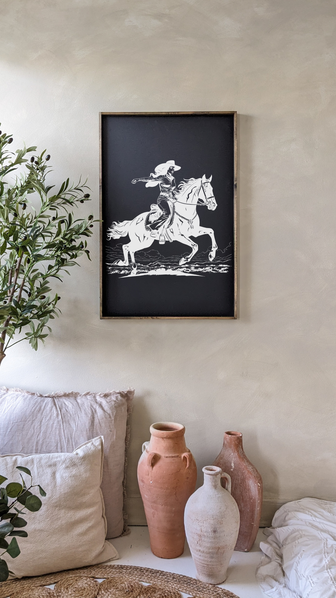 Vintage Cowgirl Framed Print - Handmade Western Wall Art