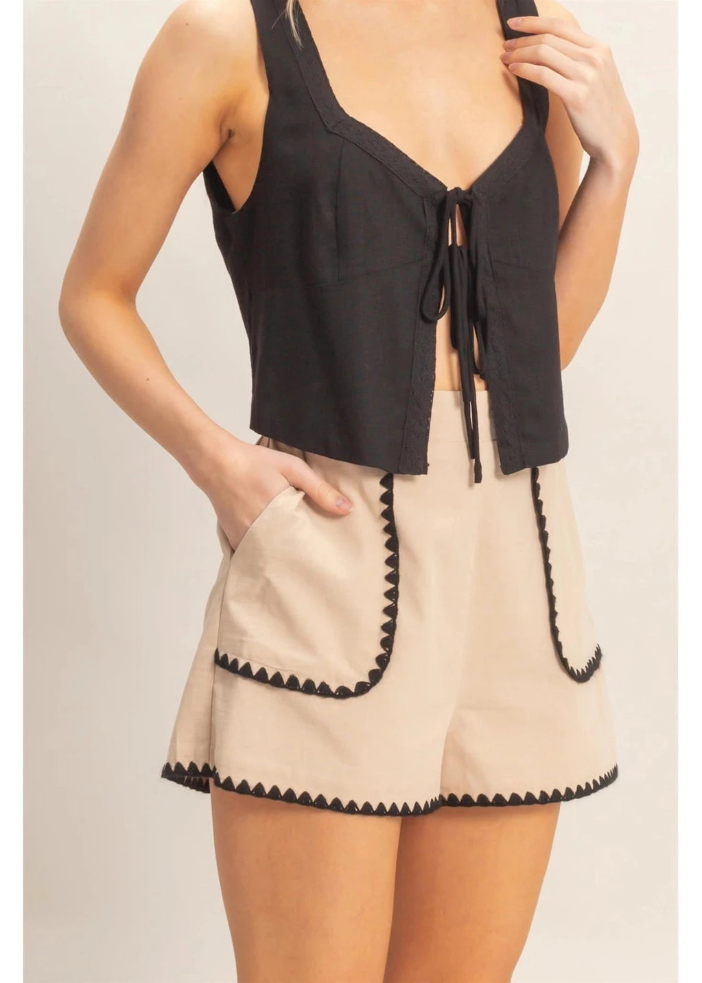 Scallop Trim High-Waisted Shorts