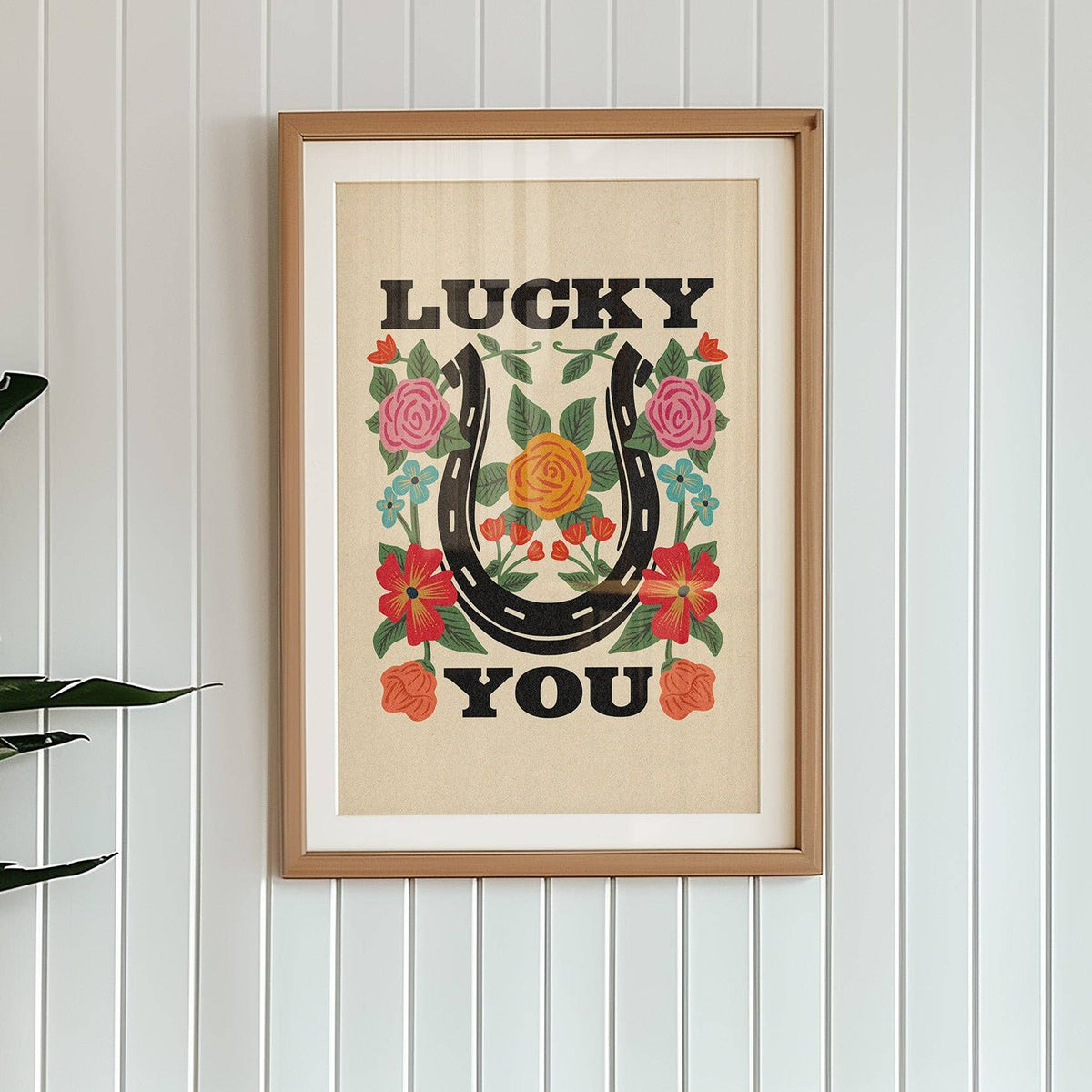 Lucky You Floral Horseshoe Art Print (FLAT)