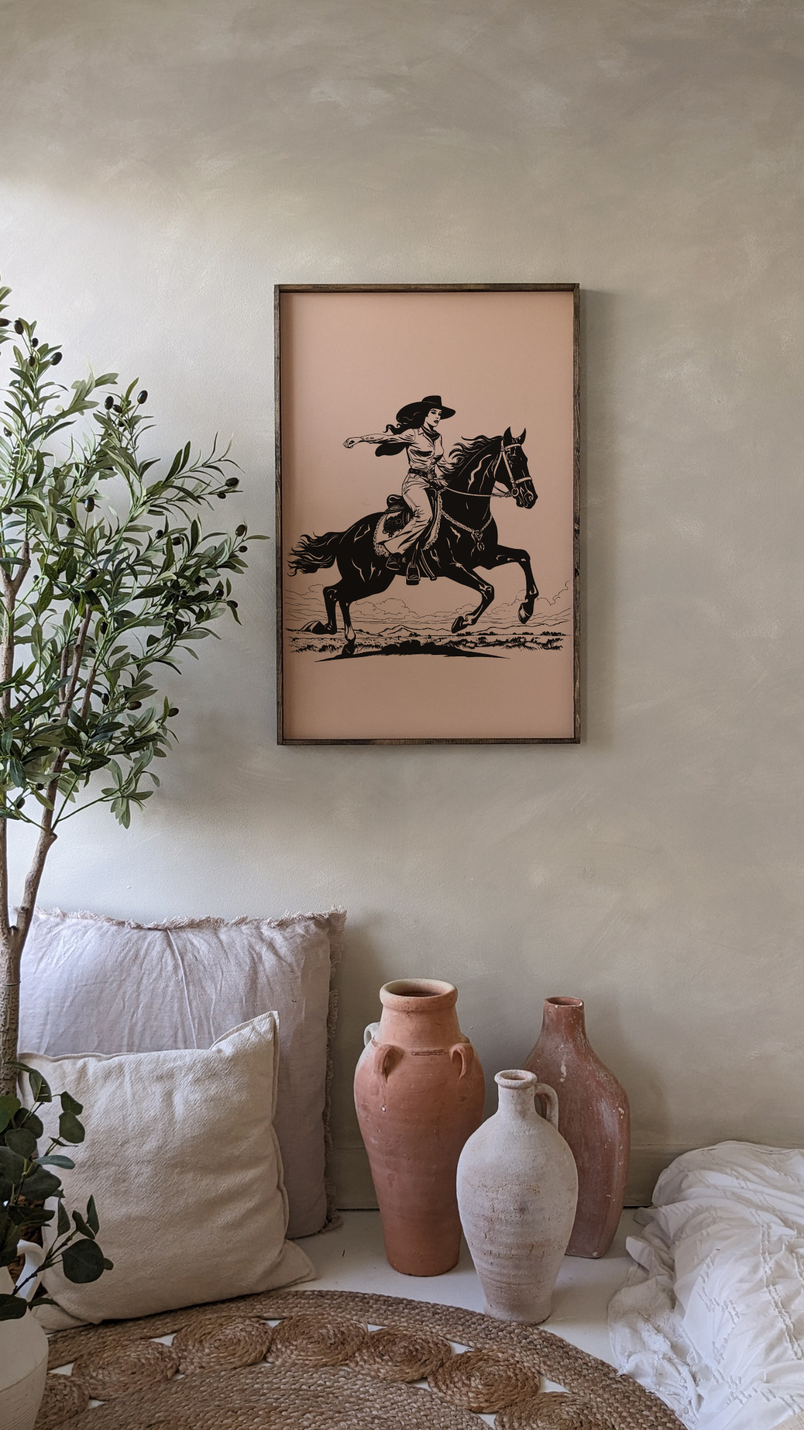 Vintage Cowgirl Framed Print - Handmade Western Wall Art