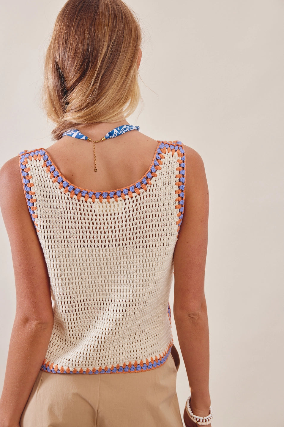Contrast Trim Crochet Tank