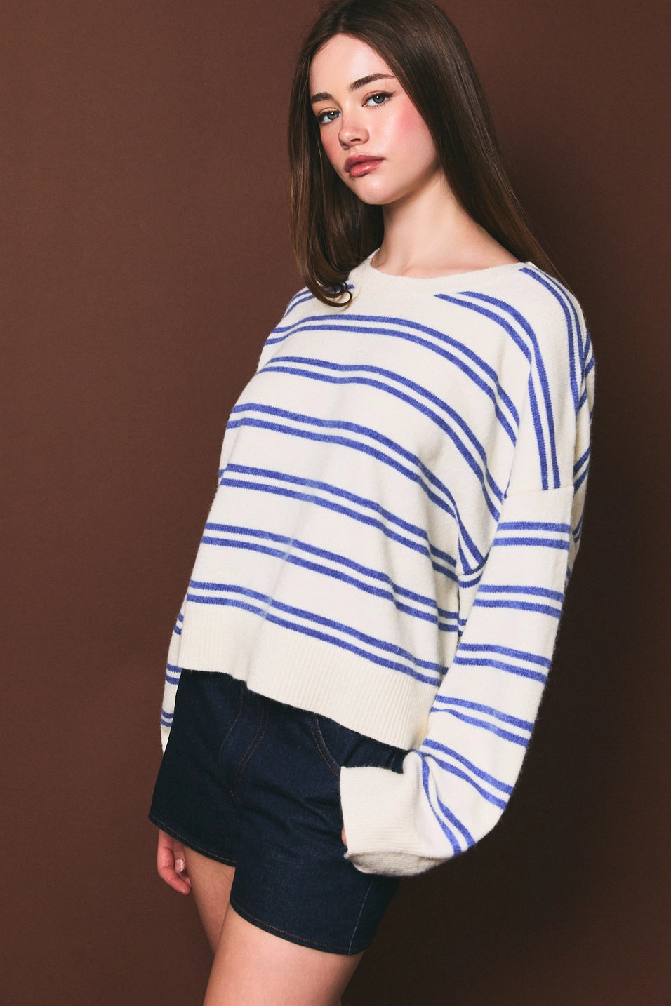 Round Neck Stripe Knit Sweater