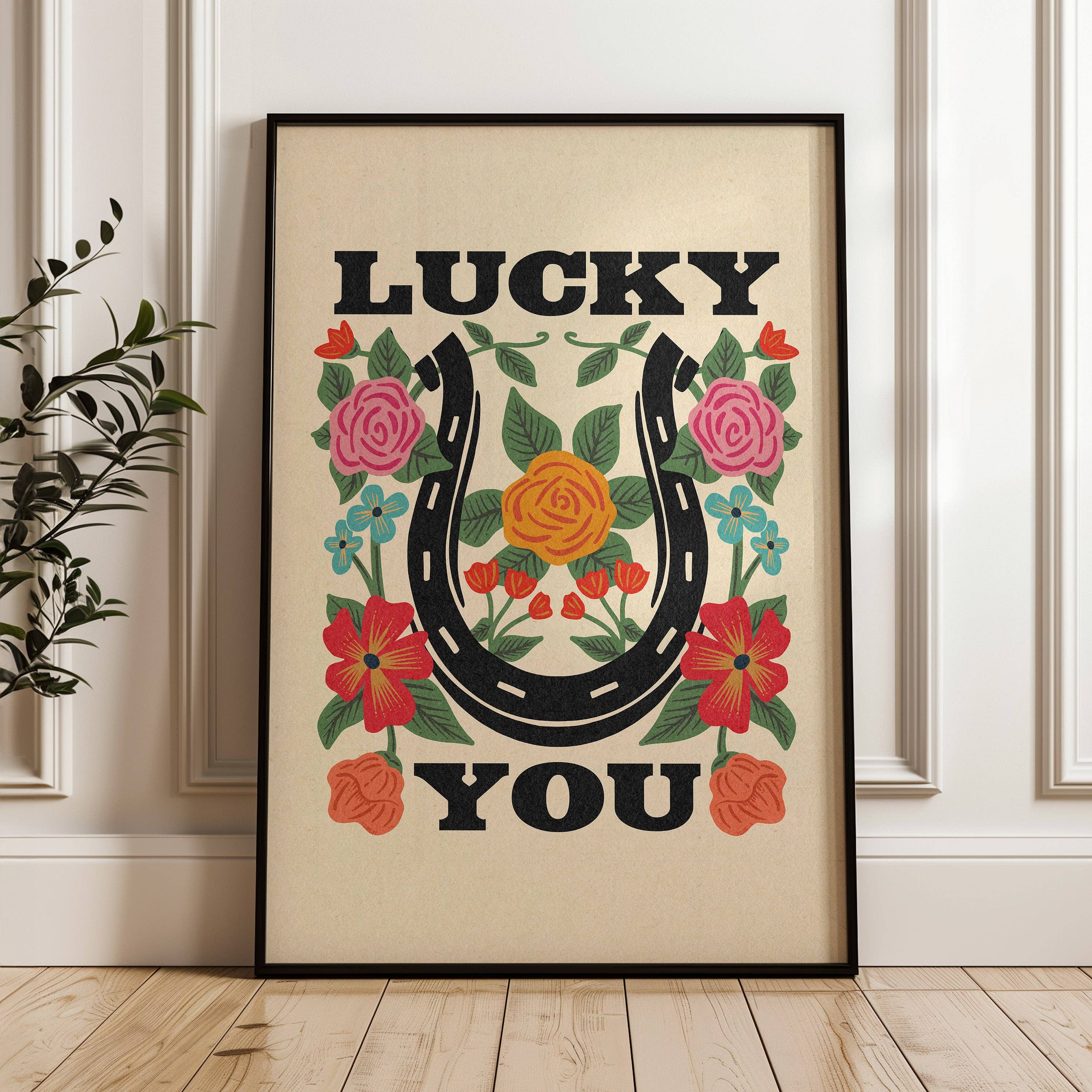Lucky You Floral Horseshoe Art Print (FLAT)