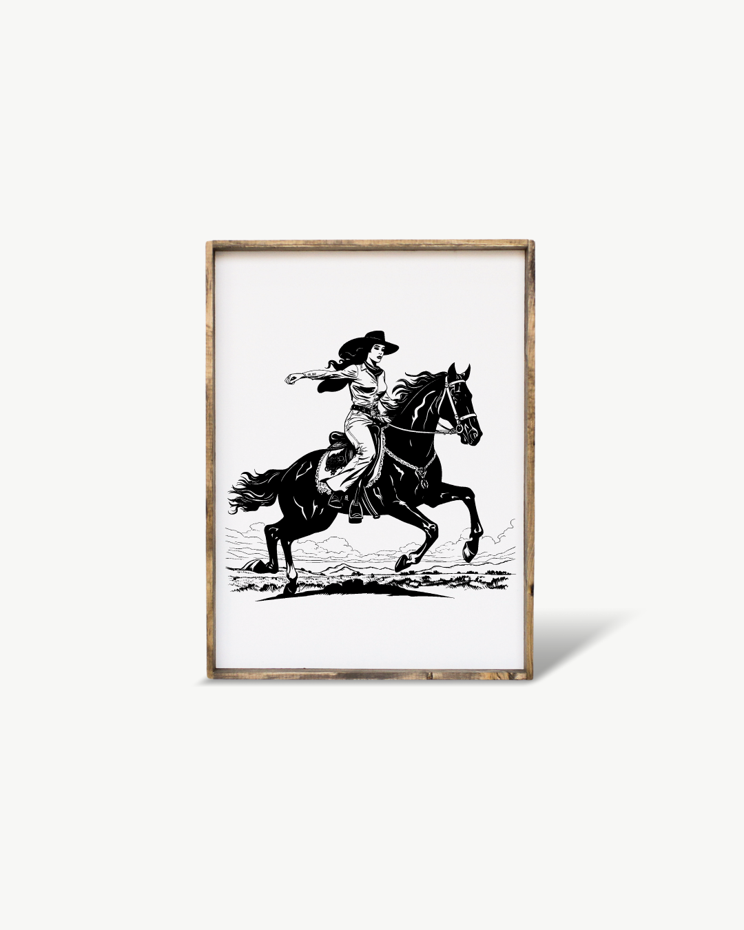 Vintage Cowgirl Framed Print - Handmade Western Wall Art