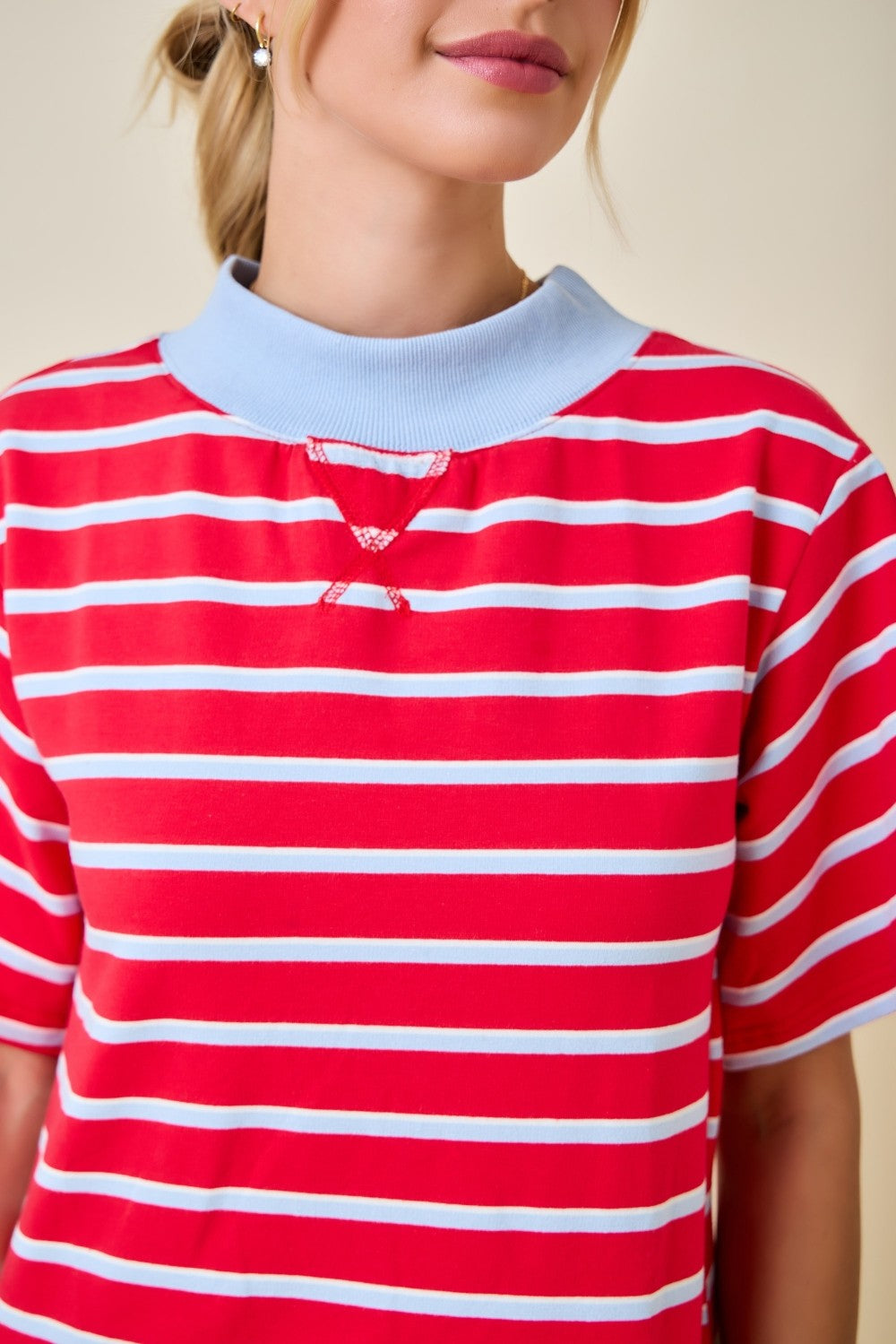 Striped Mockneck Sweatshirt Dress