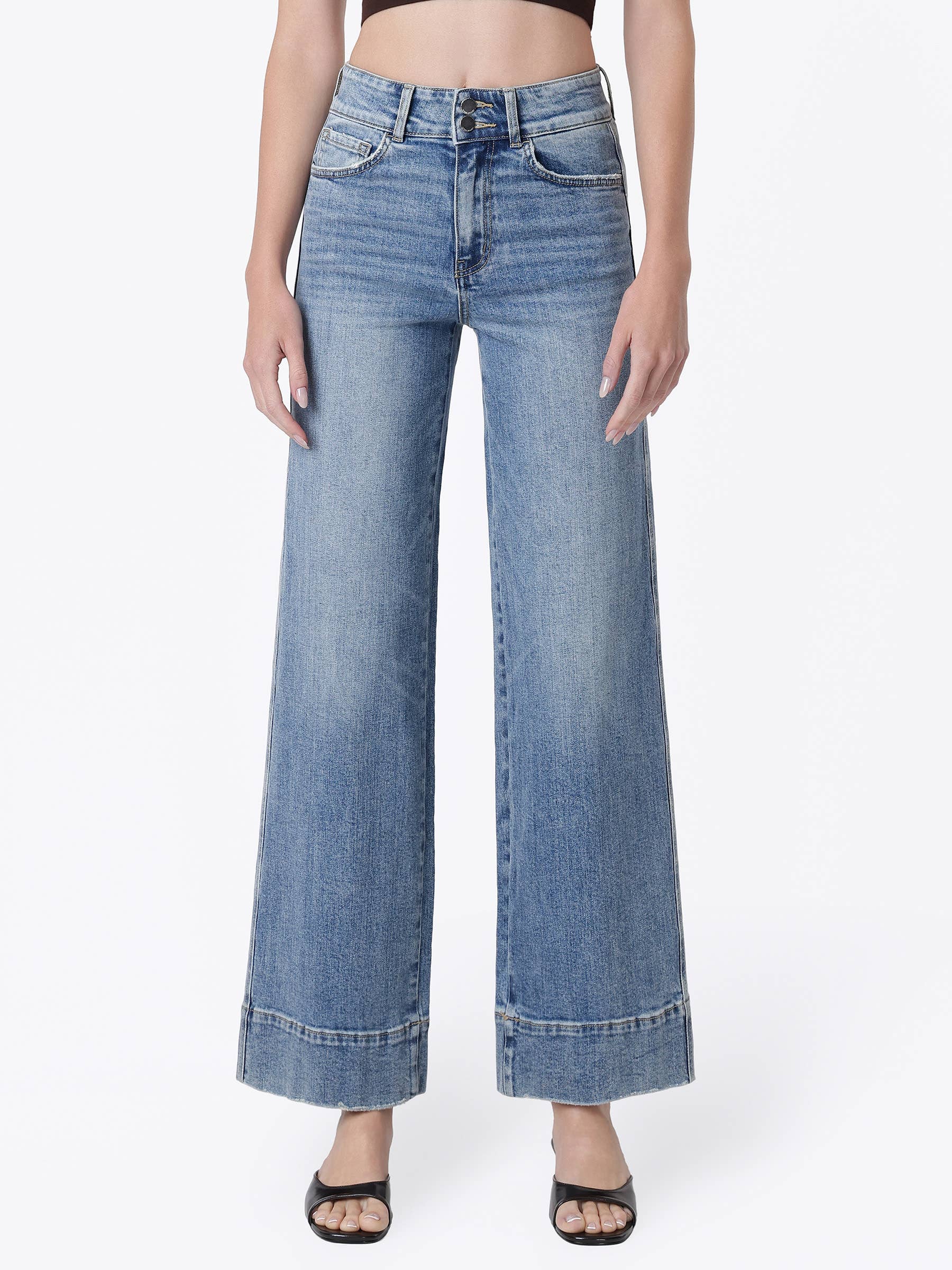 SUPER HIGH RISE HALF YOKE TROUSER HEM WIDE JEANS F9095