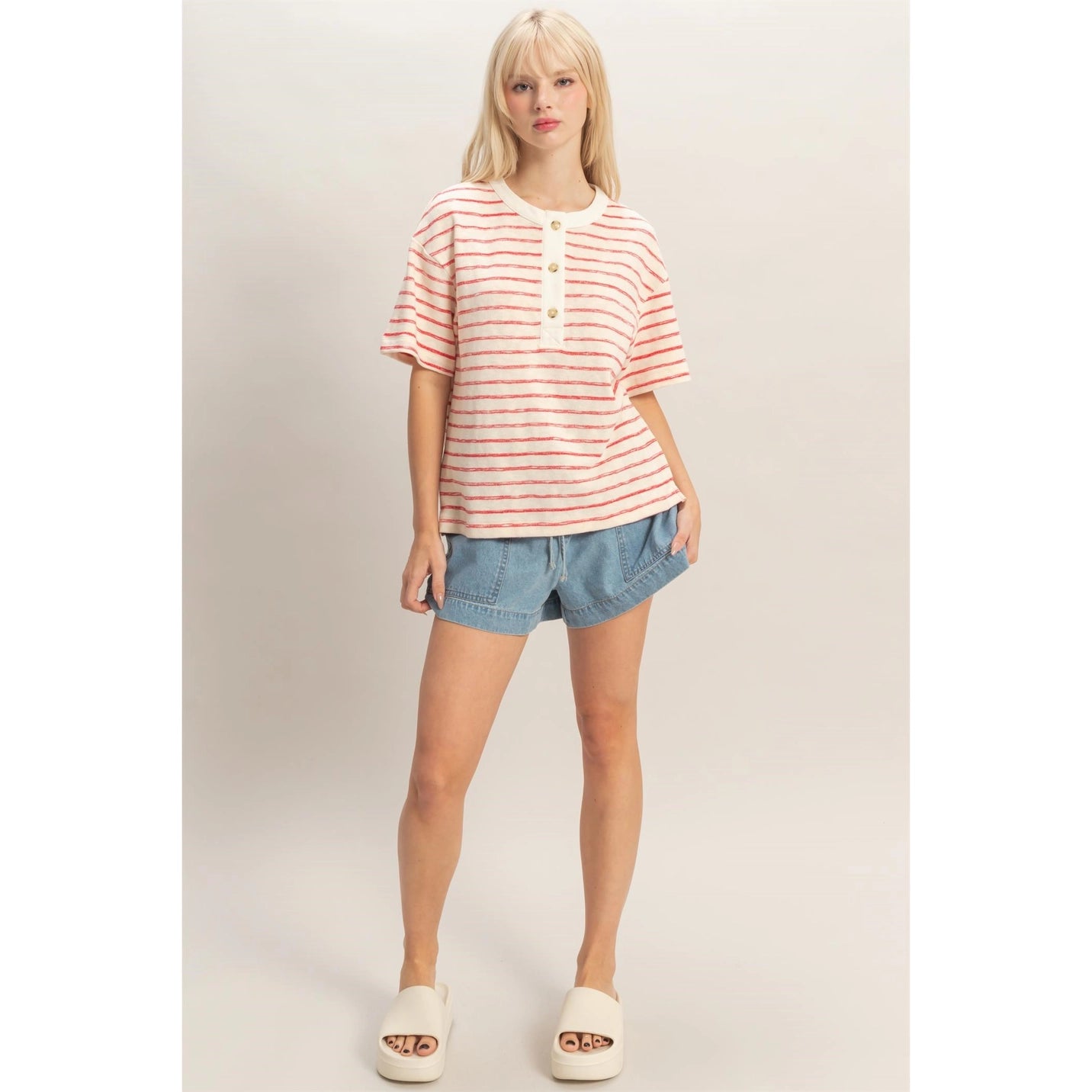 Striped Short Sleeve Henley