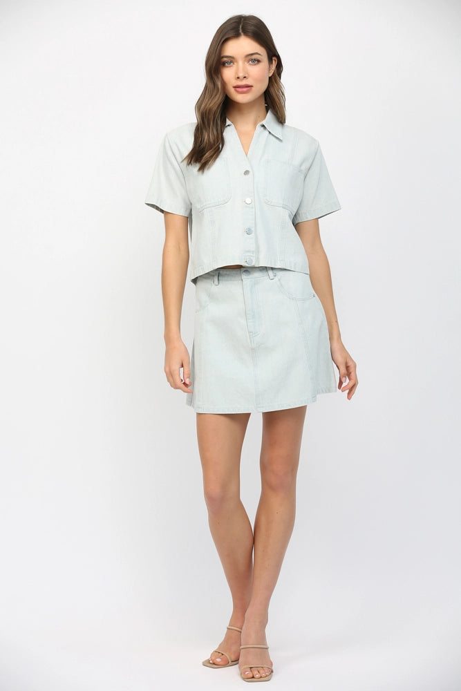 Collared Button Front Denim Jacket