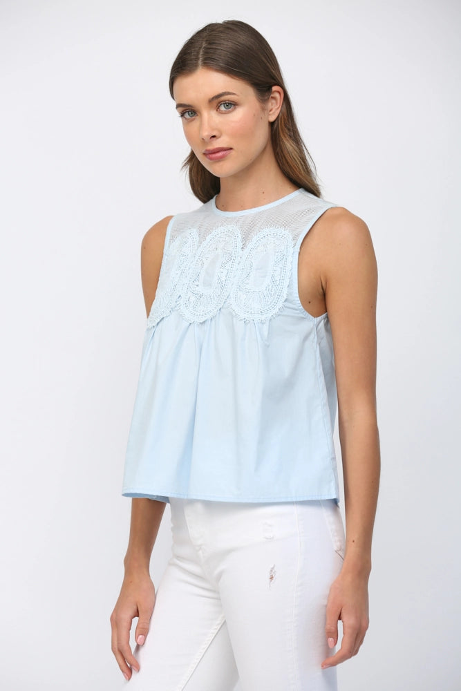 Mesh Yoke Sleeveless Top