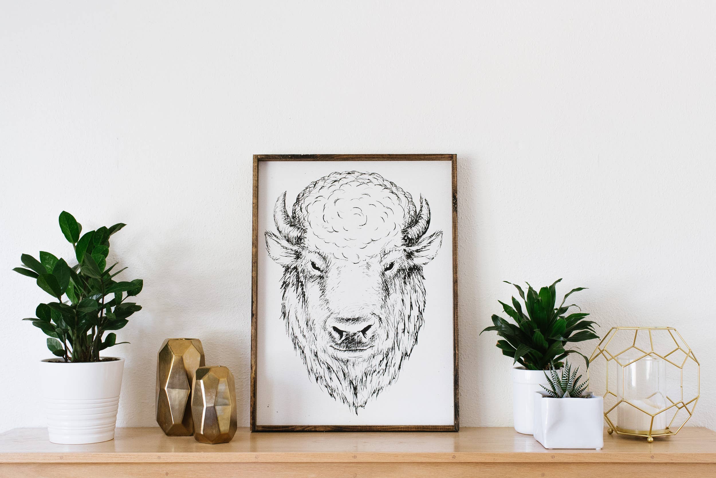 Bison Line Art Framed Print – Western Buffalo Wall Art