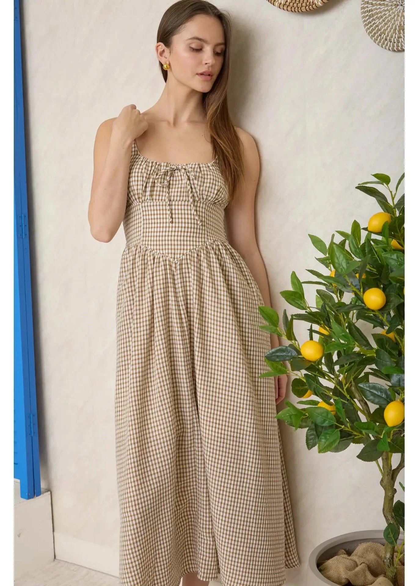 Plaid Sleeveless Corset Midi Dress