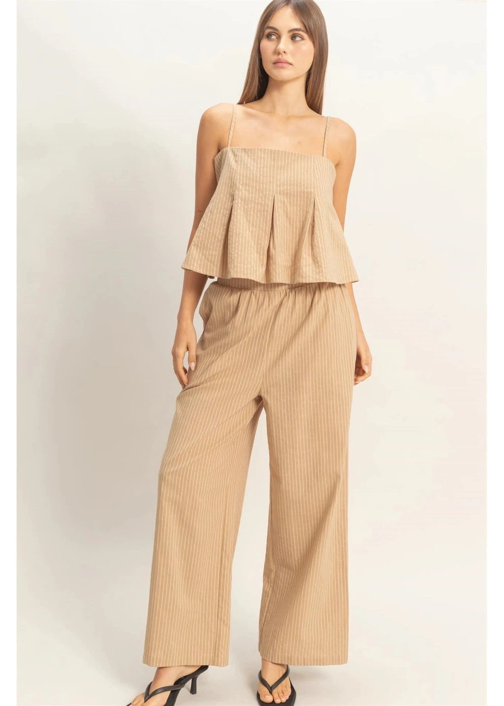 Spaghetti Strap Top and Wide-Leg Pants Set