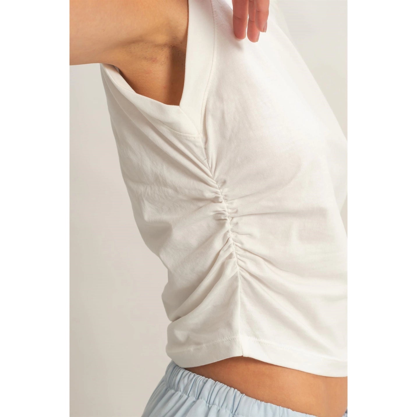 Ruched Waist Sleeveless Cotton Top