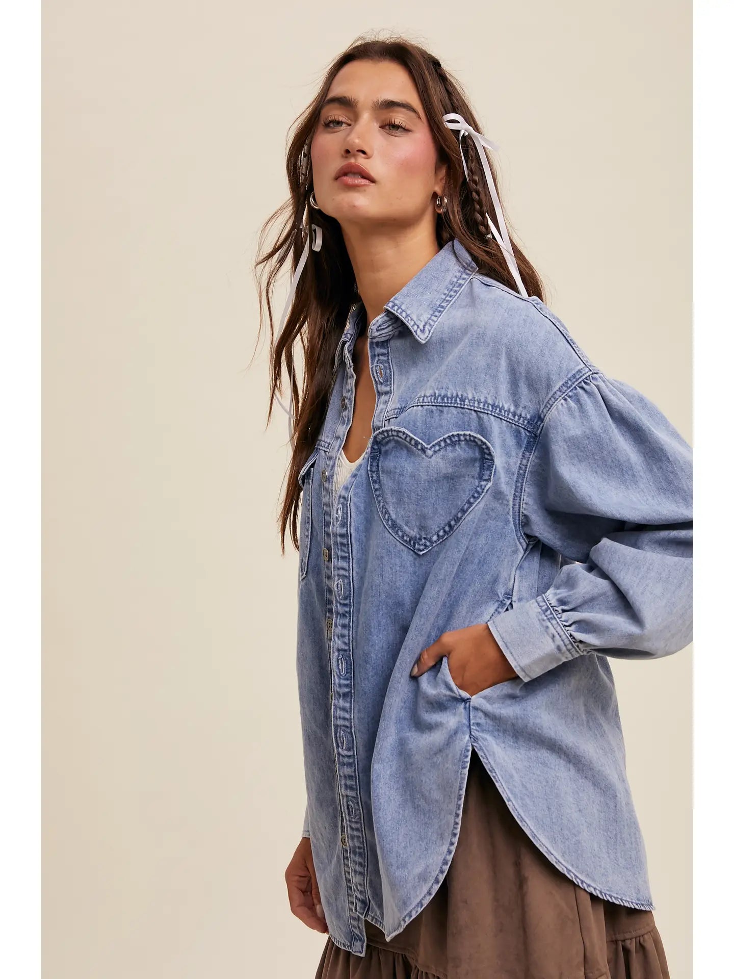 Heart Pocket Oversized Denim Jacket