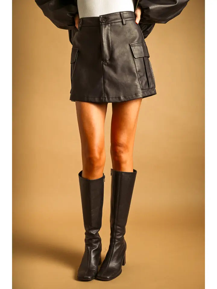 Rebel Rouser Faux Leather Cargo Skort