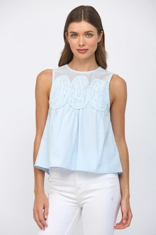 Mesh Yoke Sleeveless Top