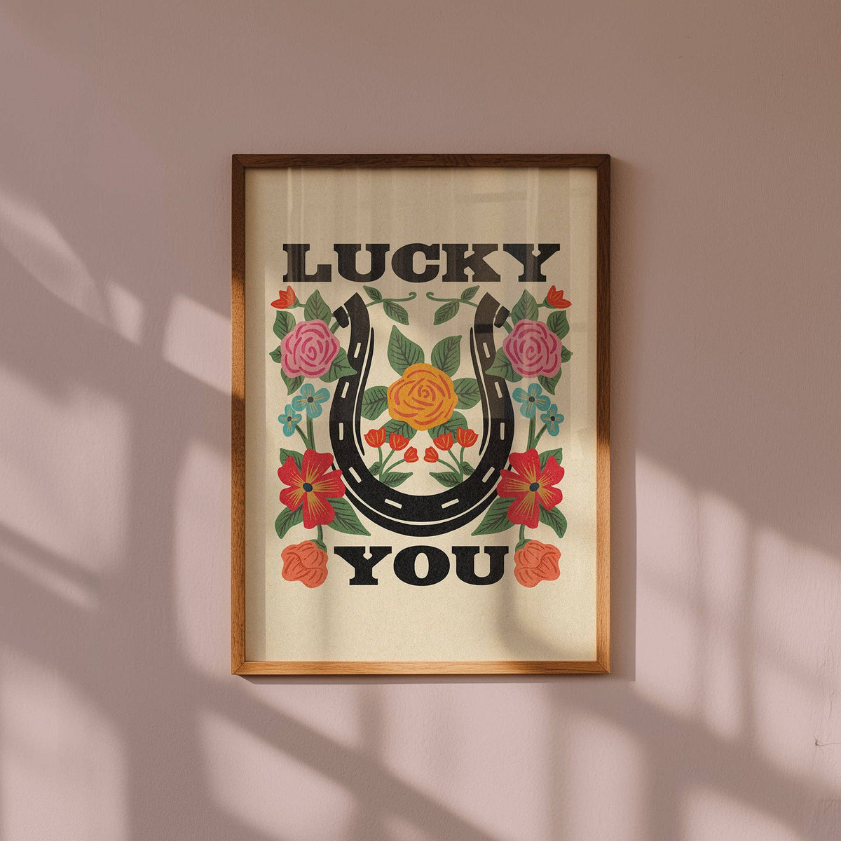 Lucky You Floral Horseshoe Art Print (FLAT)