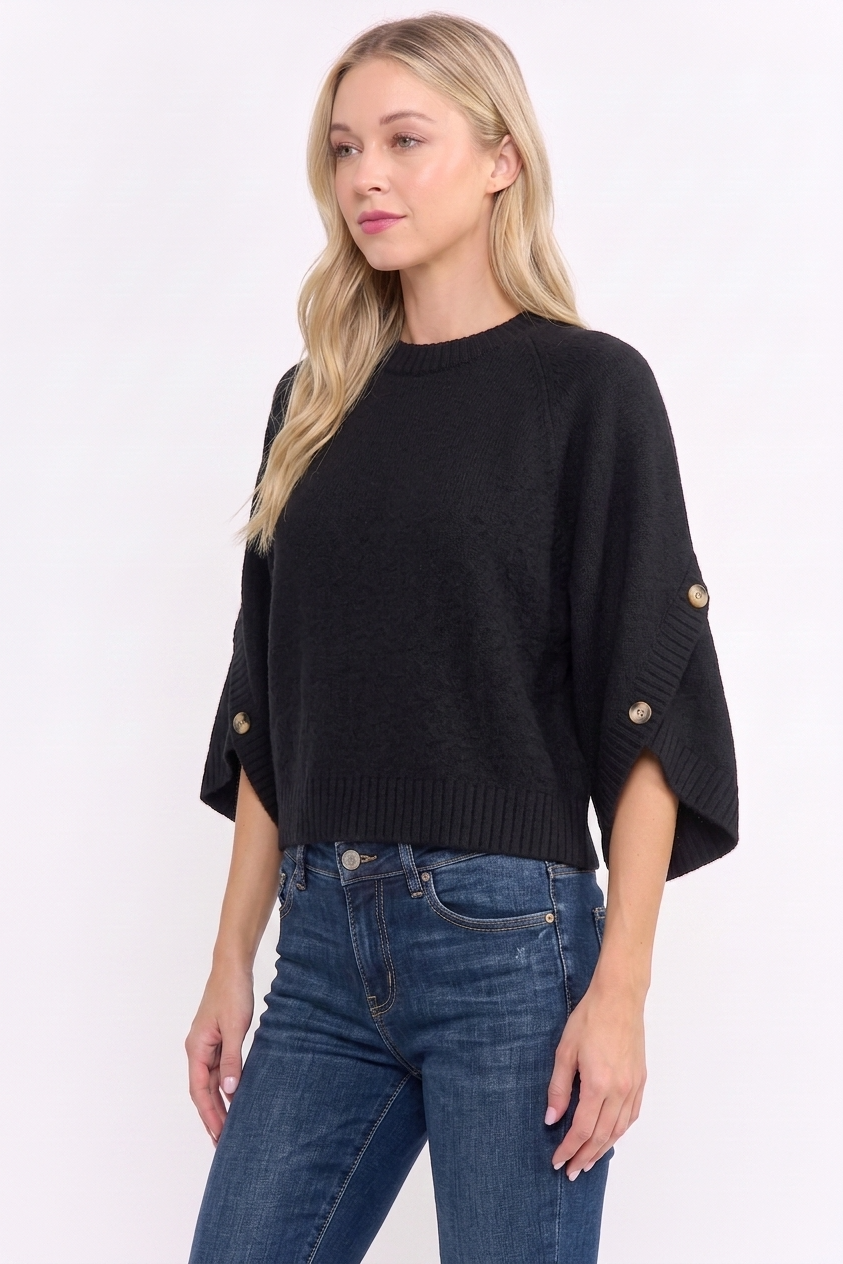 CJW27001 BUTTON SLEEVE KNIT PULLOVER