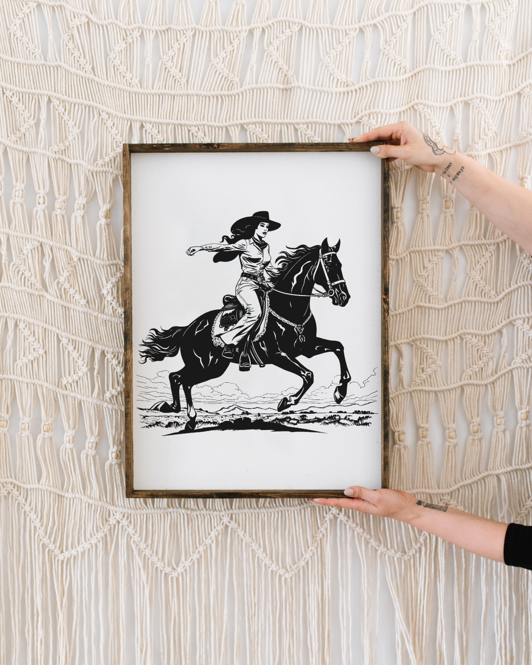 Vintage Cowgirl Framed Print - Handmade Western Wall Art
