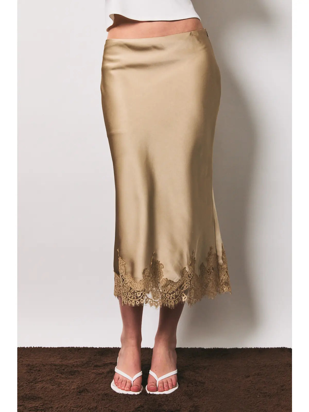 Lace Trim Midi Skirt