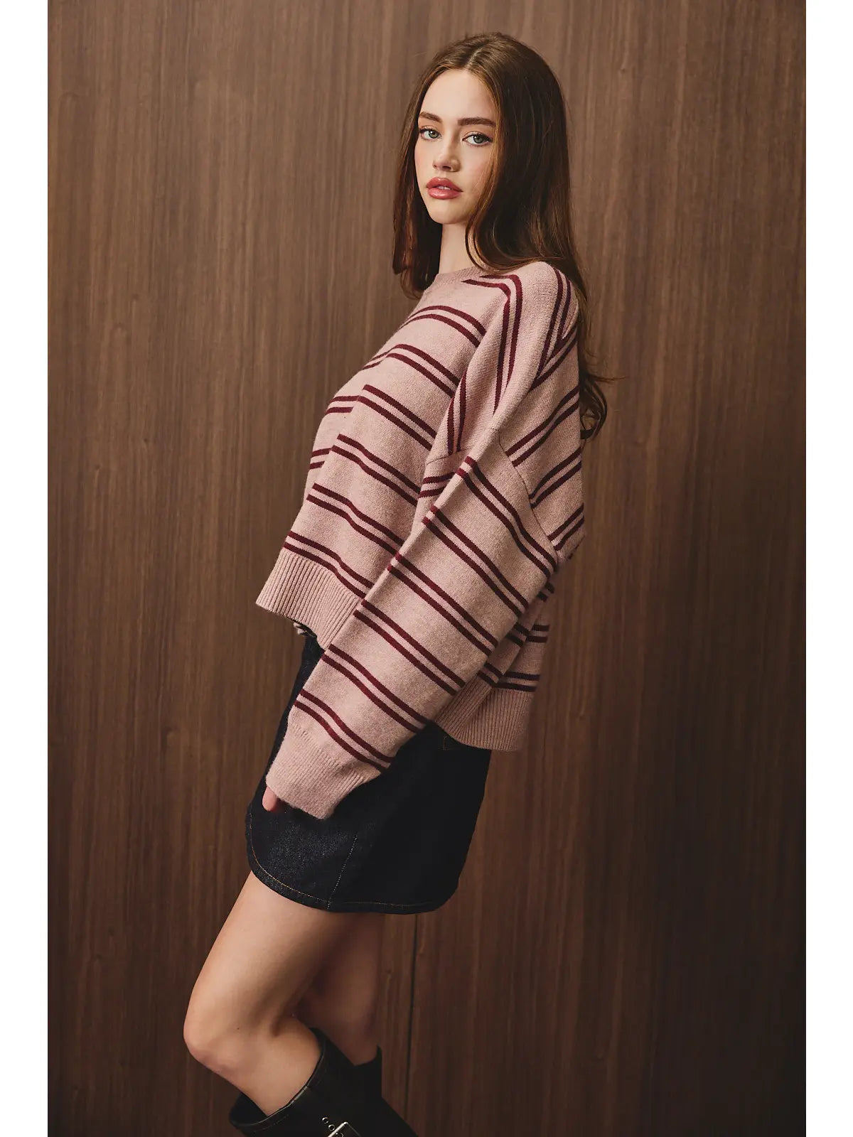 Round Neck Stripe Knit Sweater