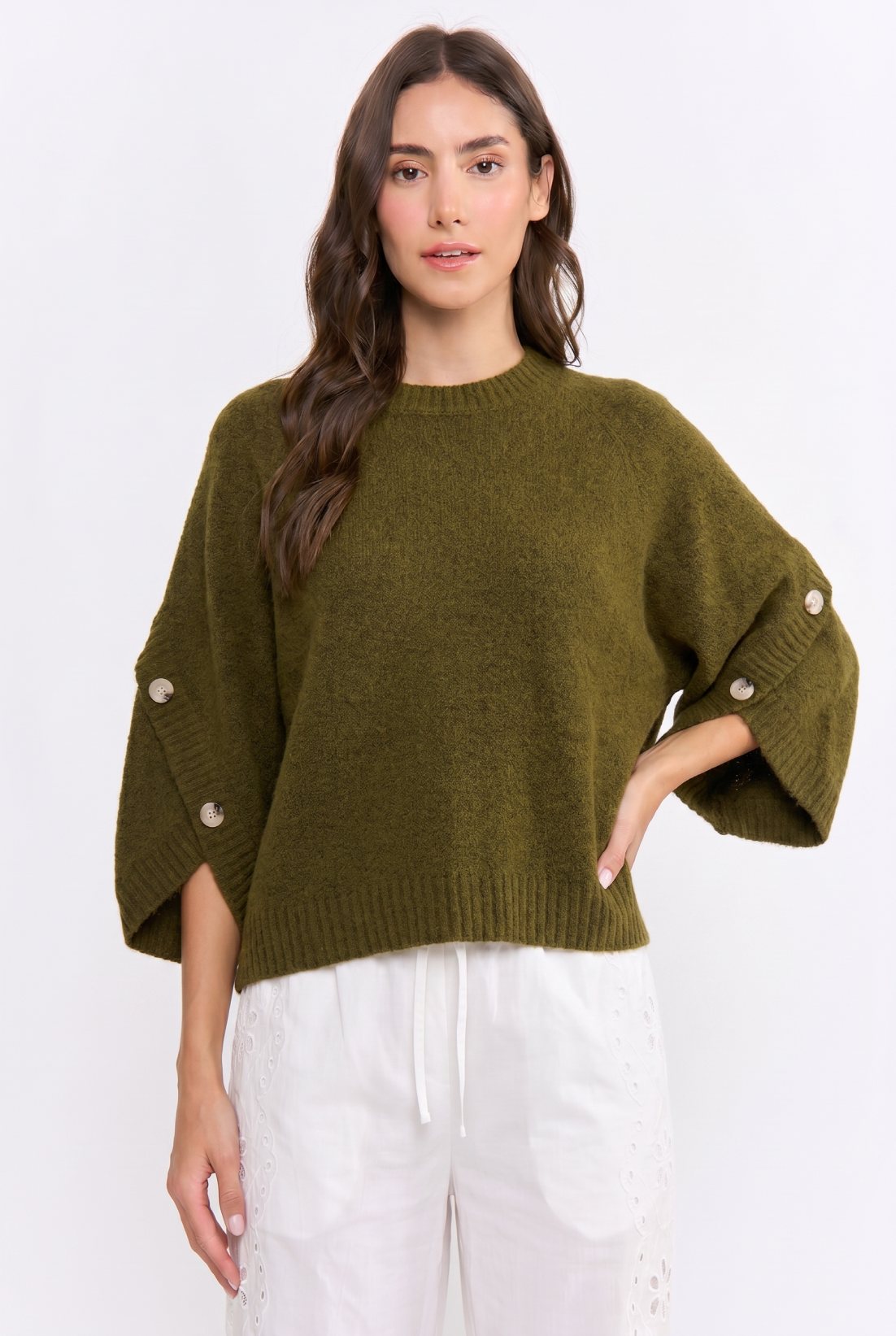CJW27001 BUTTON SLEEVE KNIT PULLOVER