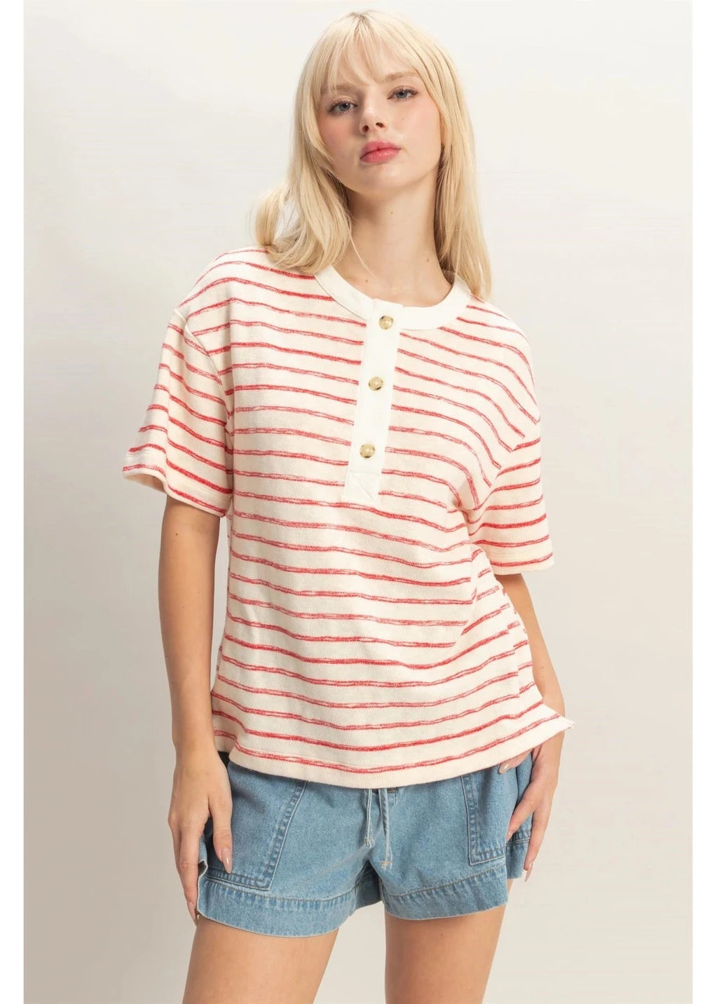 Striped Short Sleeve Henley
