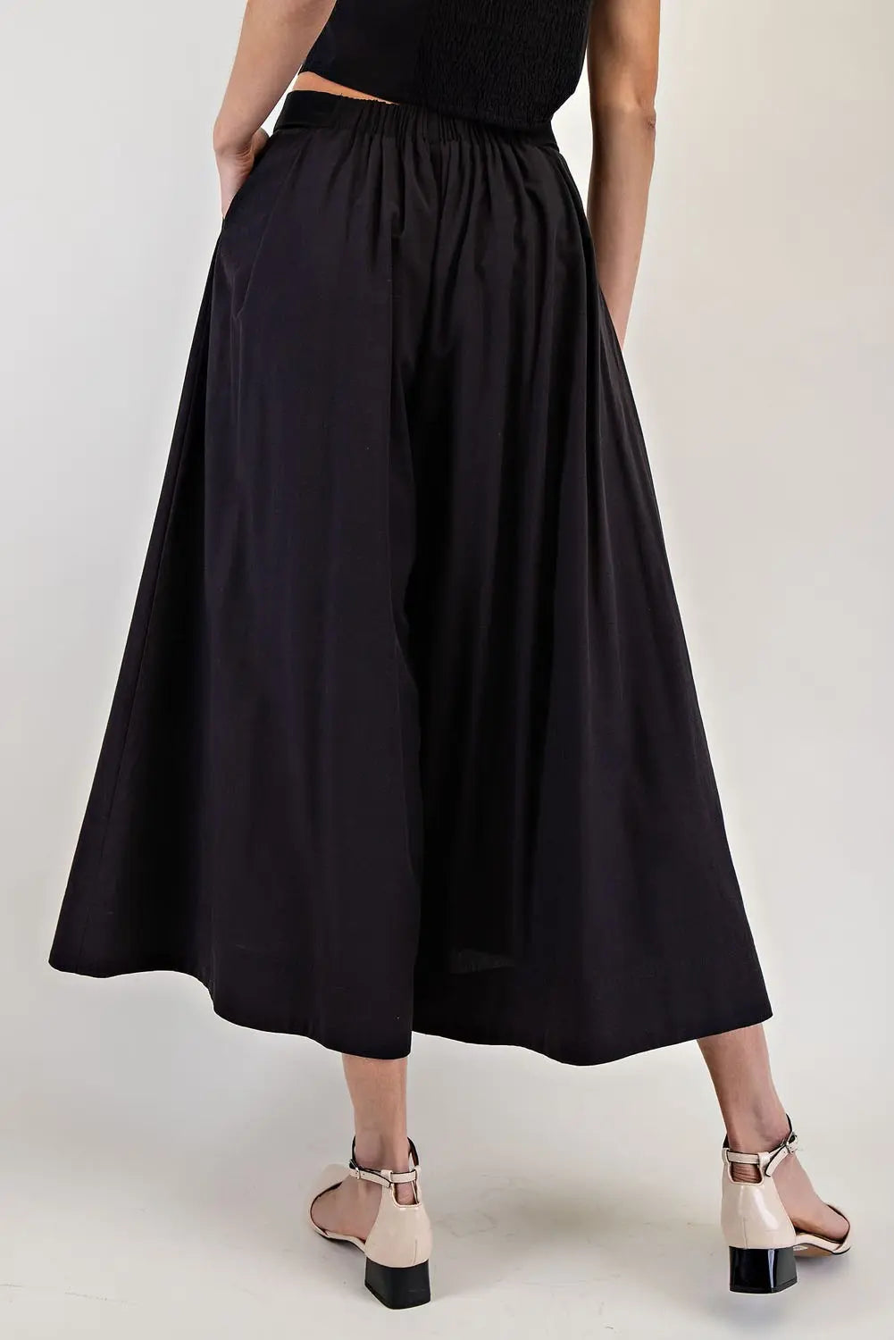 Solid Wide Leg Cropped Pants