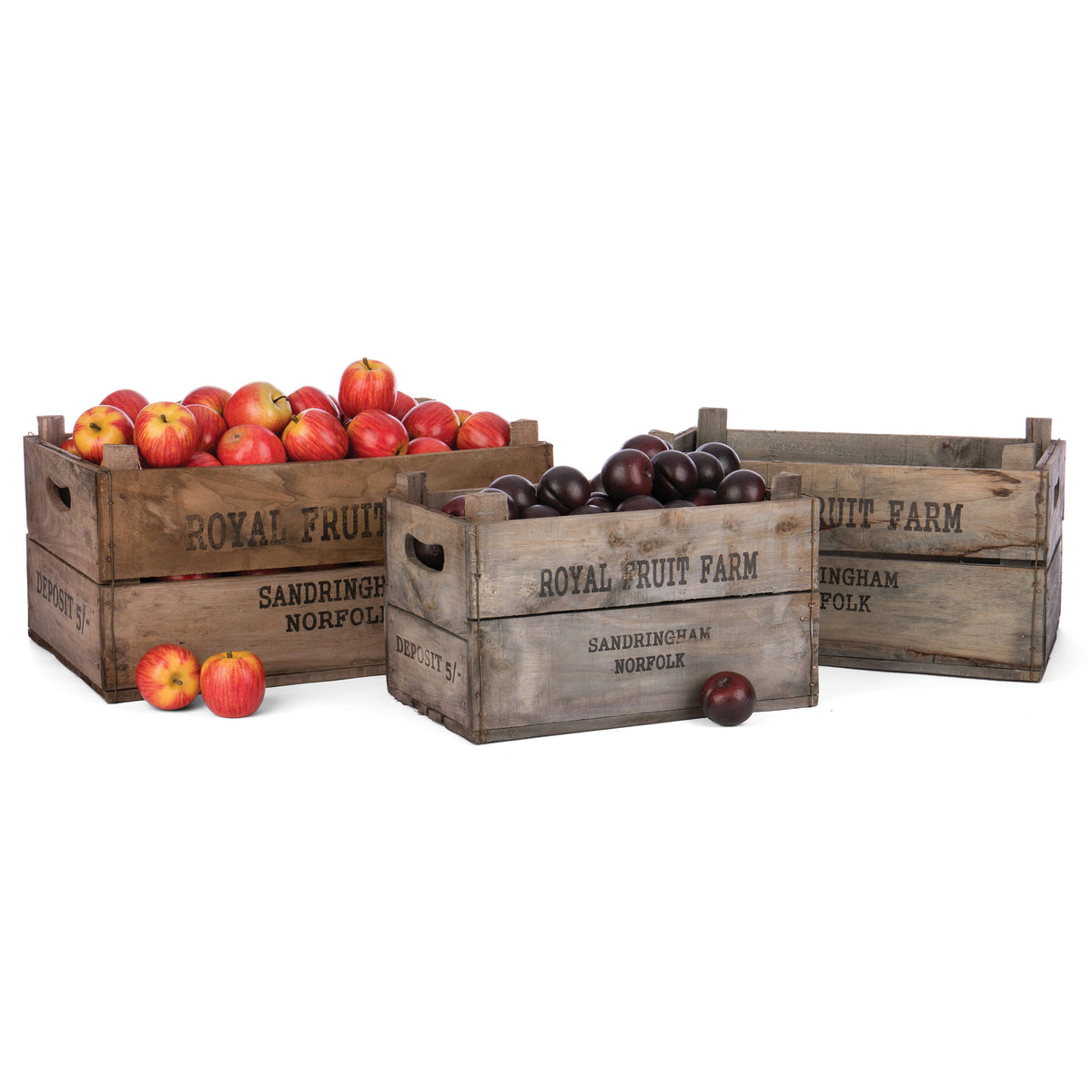 Set of 3 Royal Fruit Farm Wood Crates