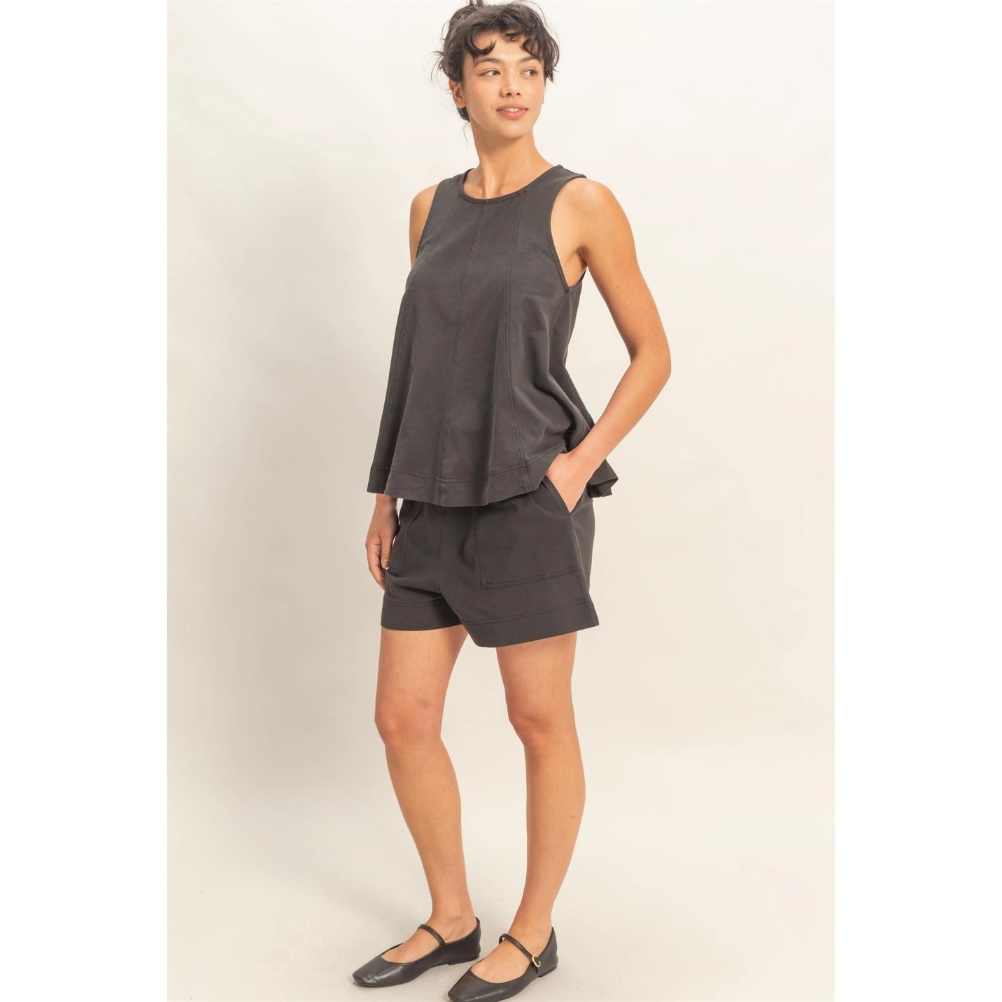 Sleeveless Round Neck Top & Shorts Set